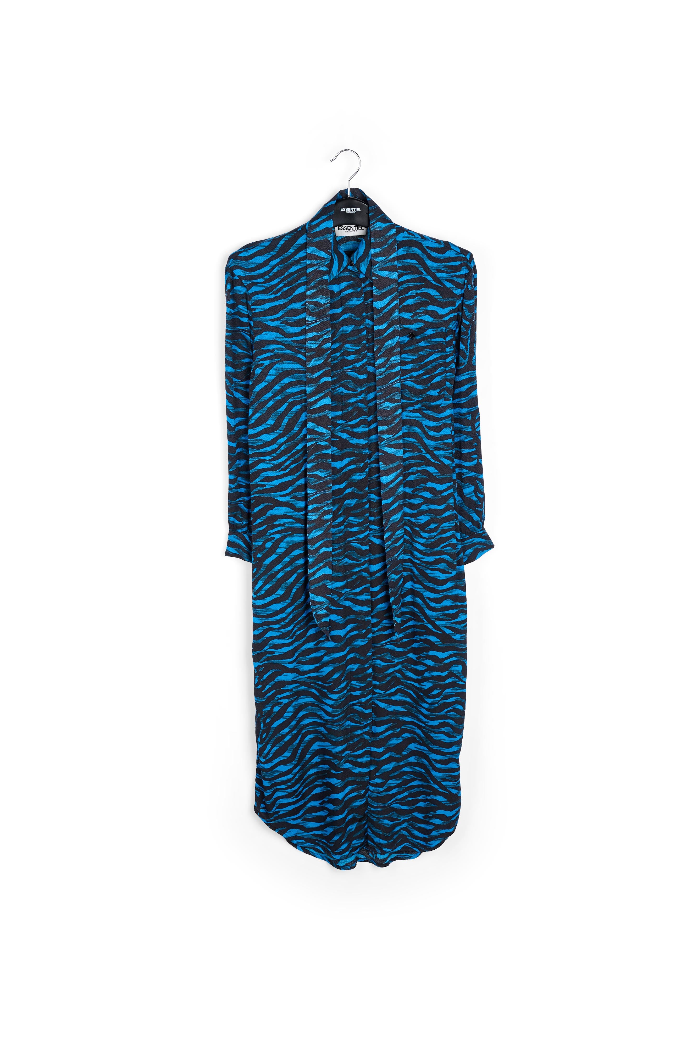 Black and blue zebra print midi shirt dress RE—SSENTIEL | Essentiel second hand