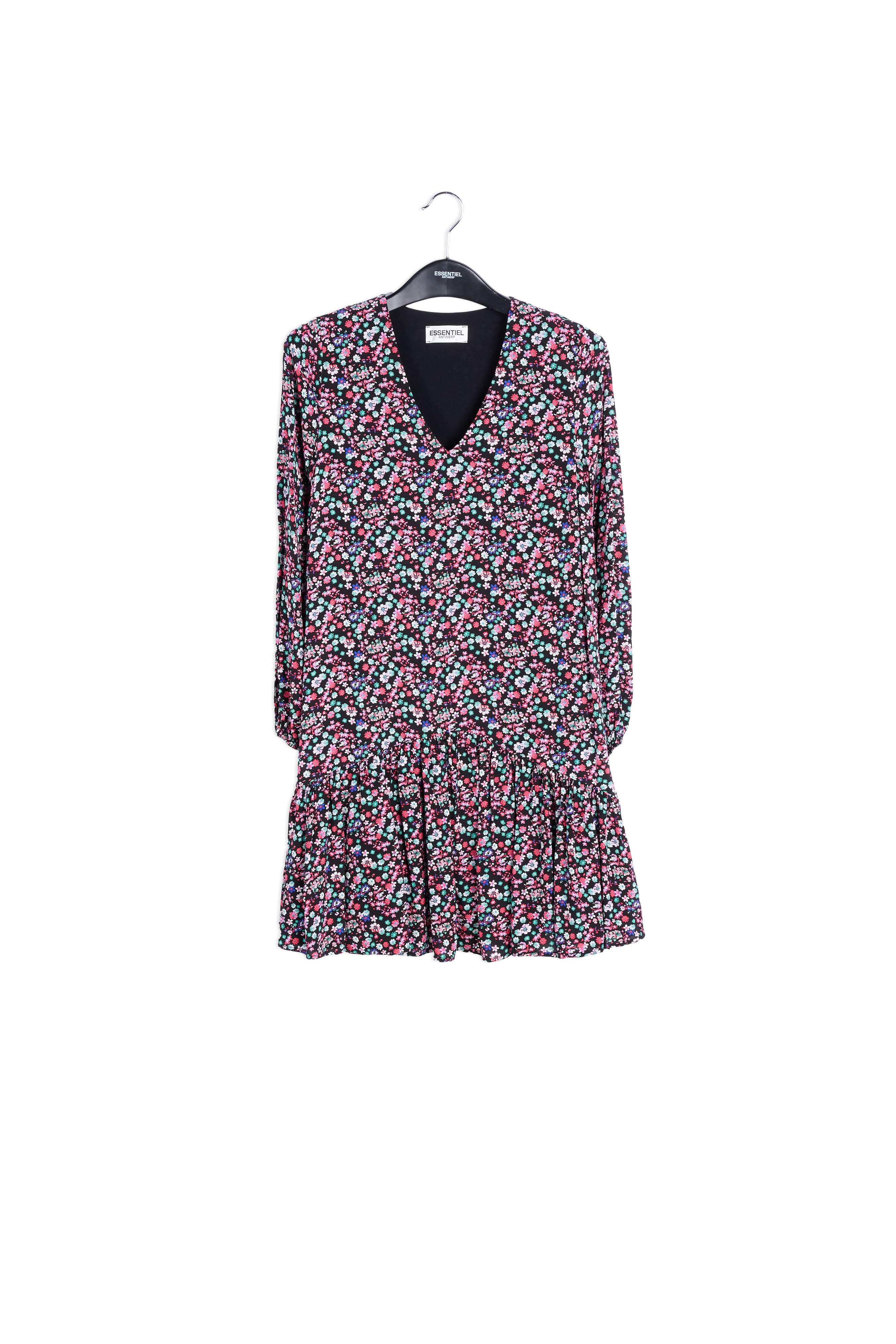 Black floral-print mini dress RE—SSENTIEL | Essentiel second hand
