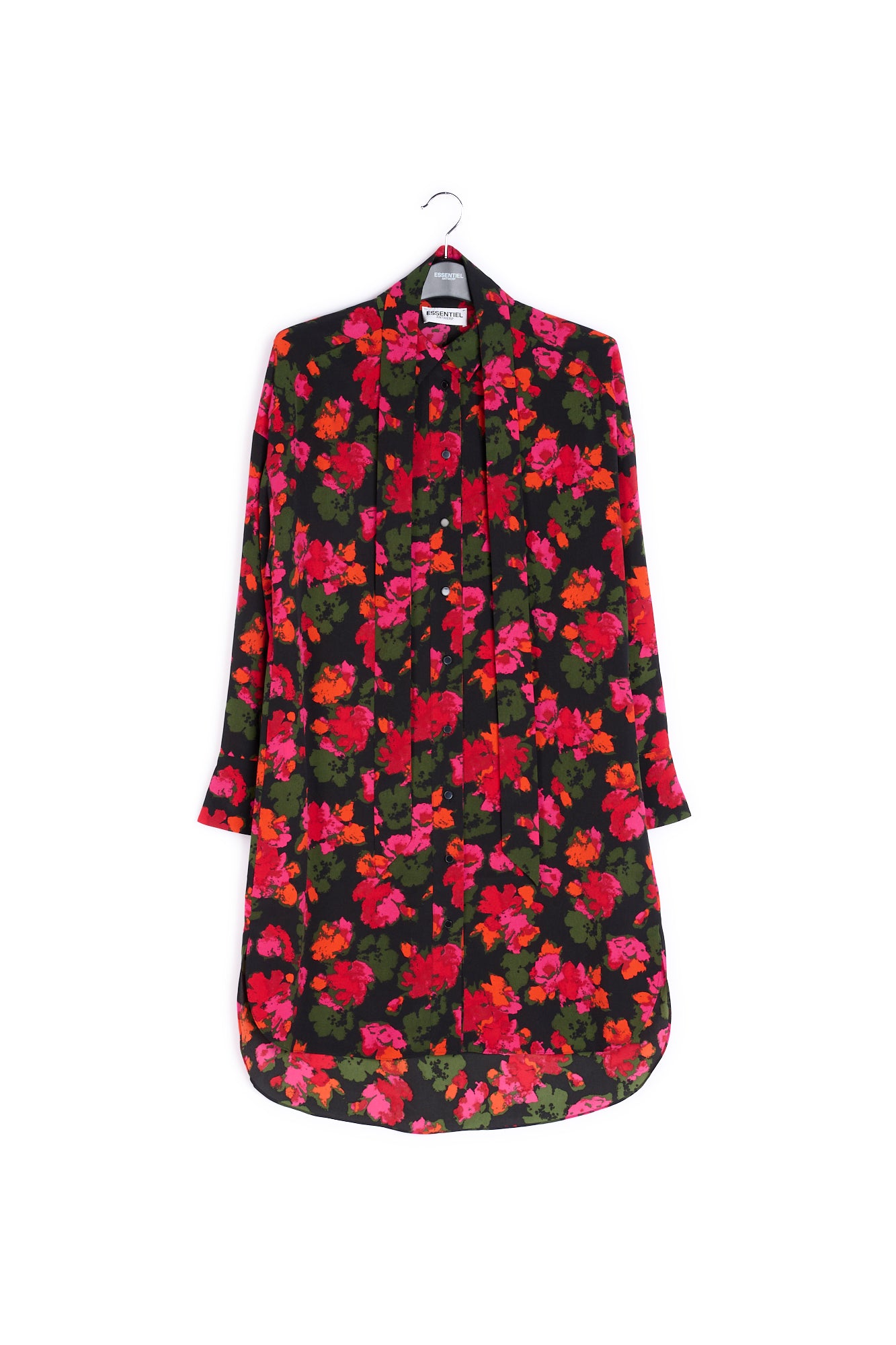 Black and red floral print midi shirt dress RE—SSENTIEL | Essentiel second hand