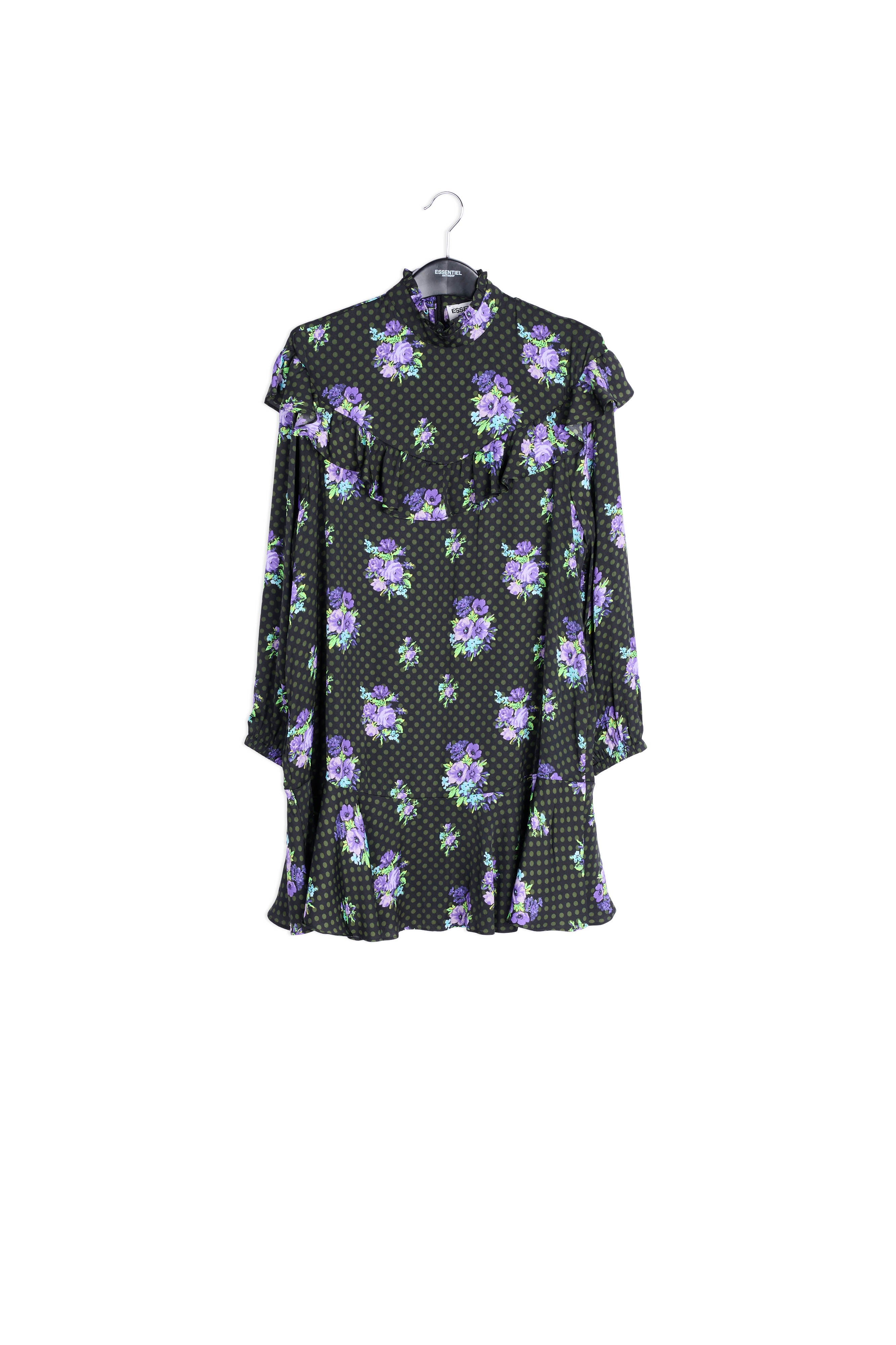 Black and purple ruffled a-line dress RE—SSENTIEL | Essentiel second hand