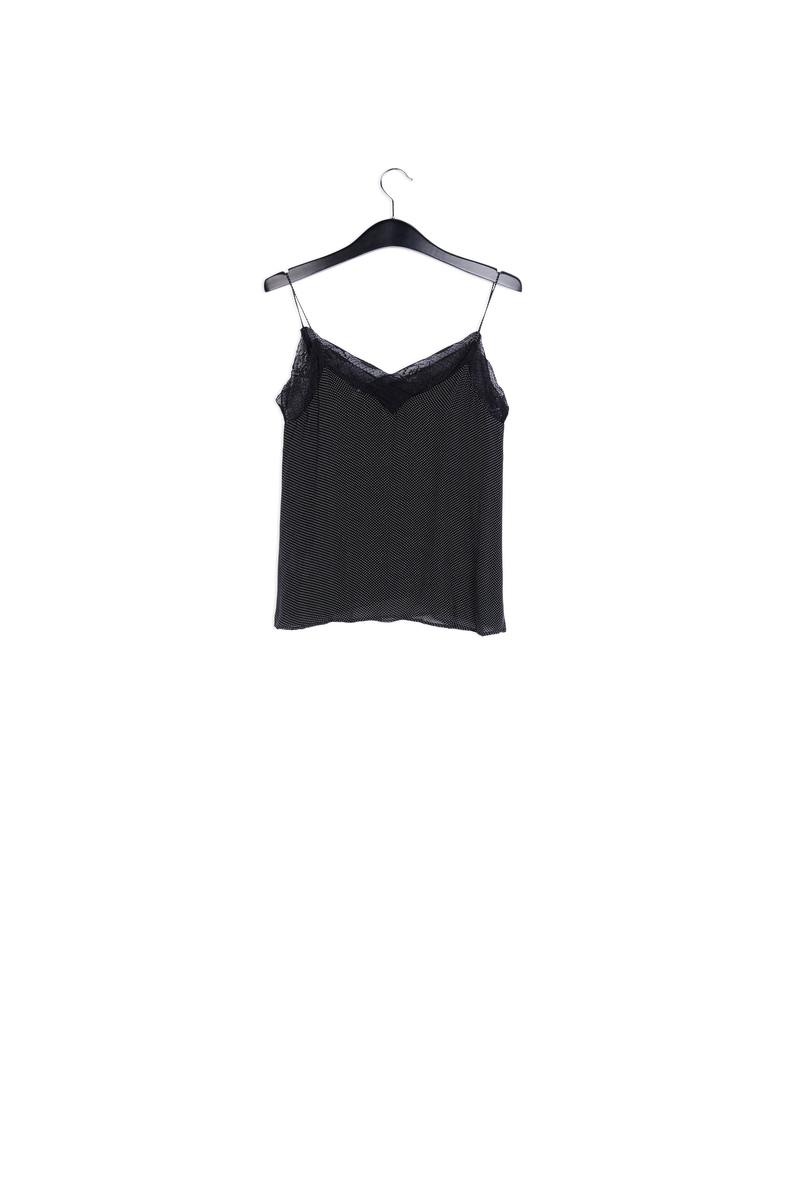 Black lace-trimmed polka dot slip top RE—SSENTIEL | Essentiel second hand