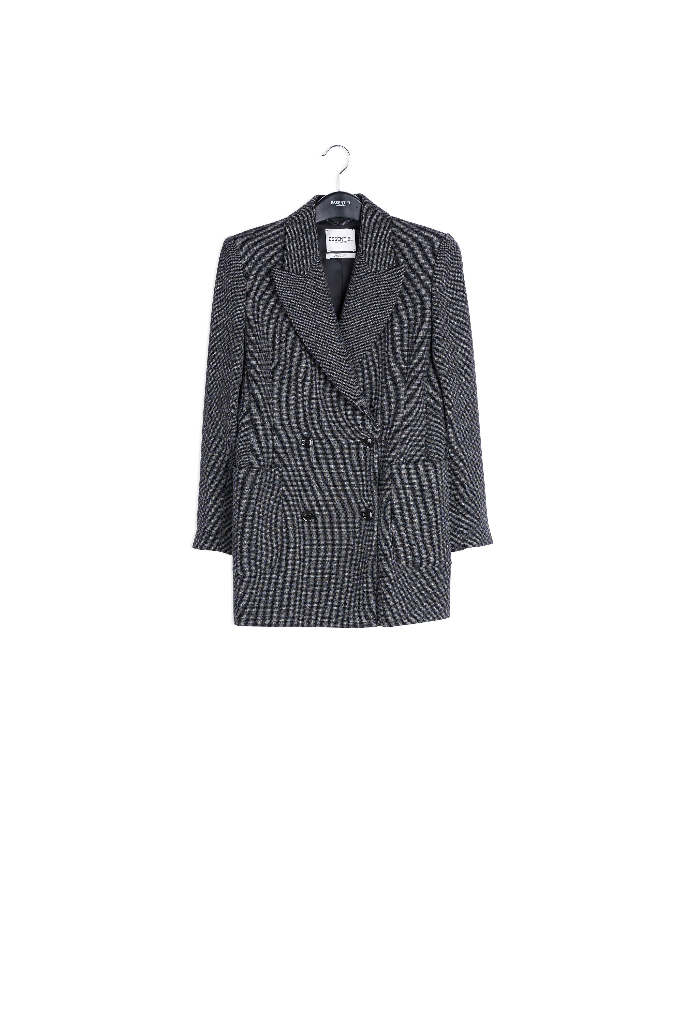 Veste noire croisée au motif microscopique RE—SSENTIEL | Essentiel second hand