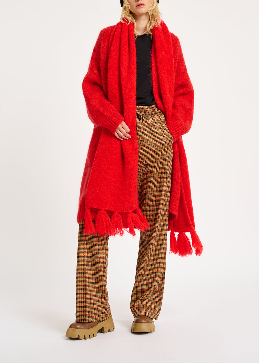 Cardigan midi en mohair mélangé rouge RE—SSENTIEL | Essentiel second hand