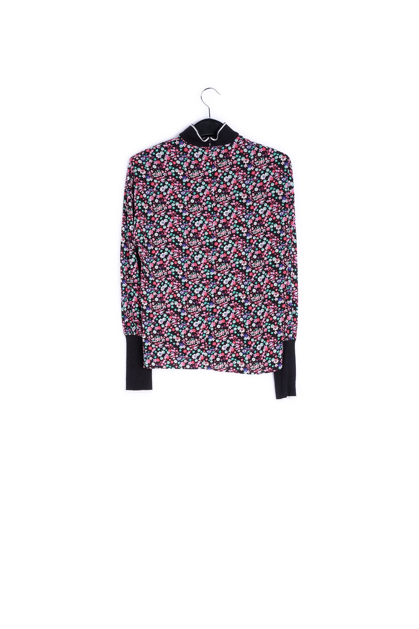 Black floral-print top with contrasting trims RE—SSENTIEL | Essentiel second hand