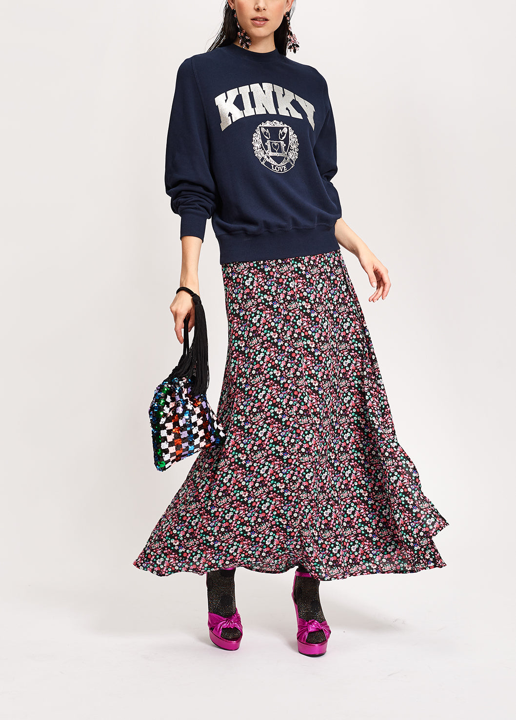 Black floral-print wrap maxi skirt RE—SSENTIEL | Essentiel second hand