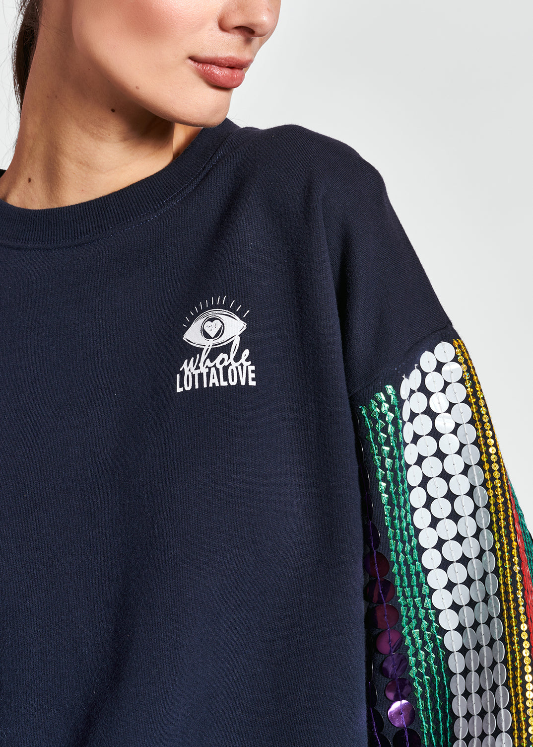 Dark blue organic cotton sweatshirt with sequins RE—SSENTIEL | Essentiel second hand