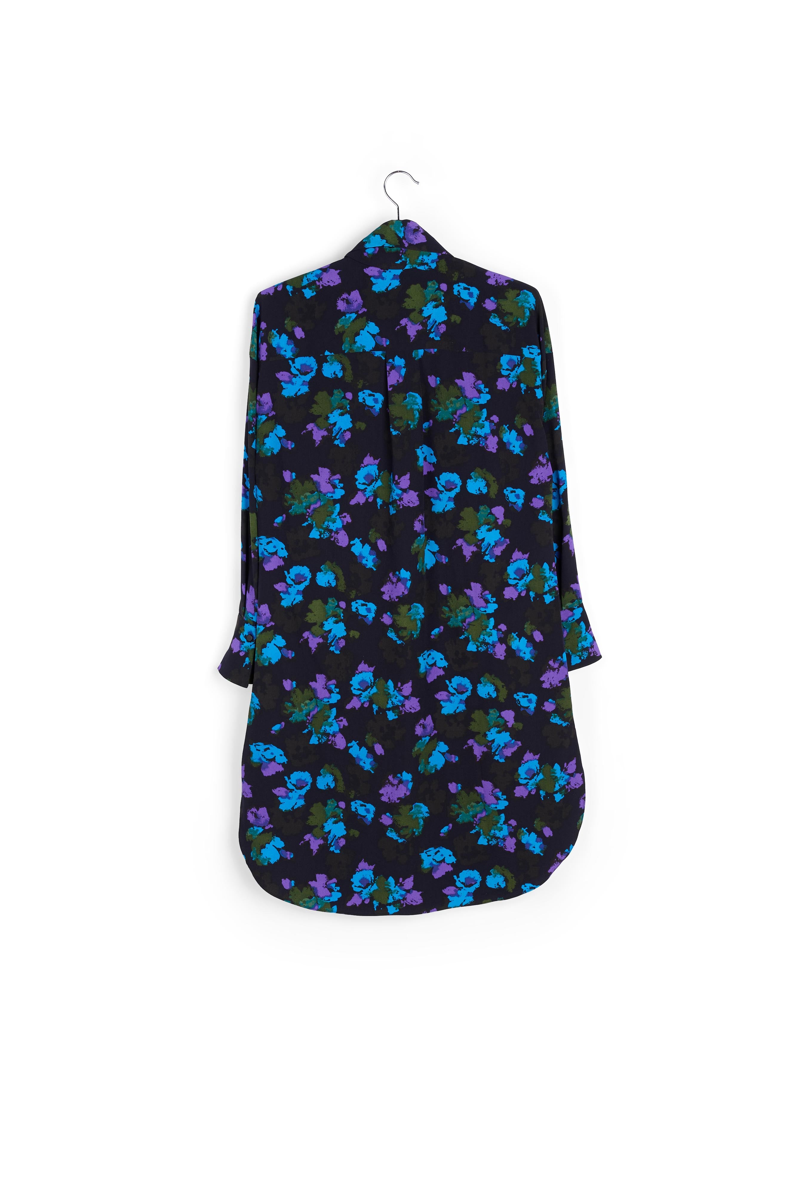 Robe chemise midi à imprimé fleuri noir et bleu RE—SSENTIEL | Essentiel second hand