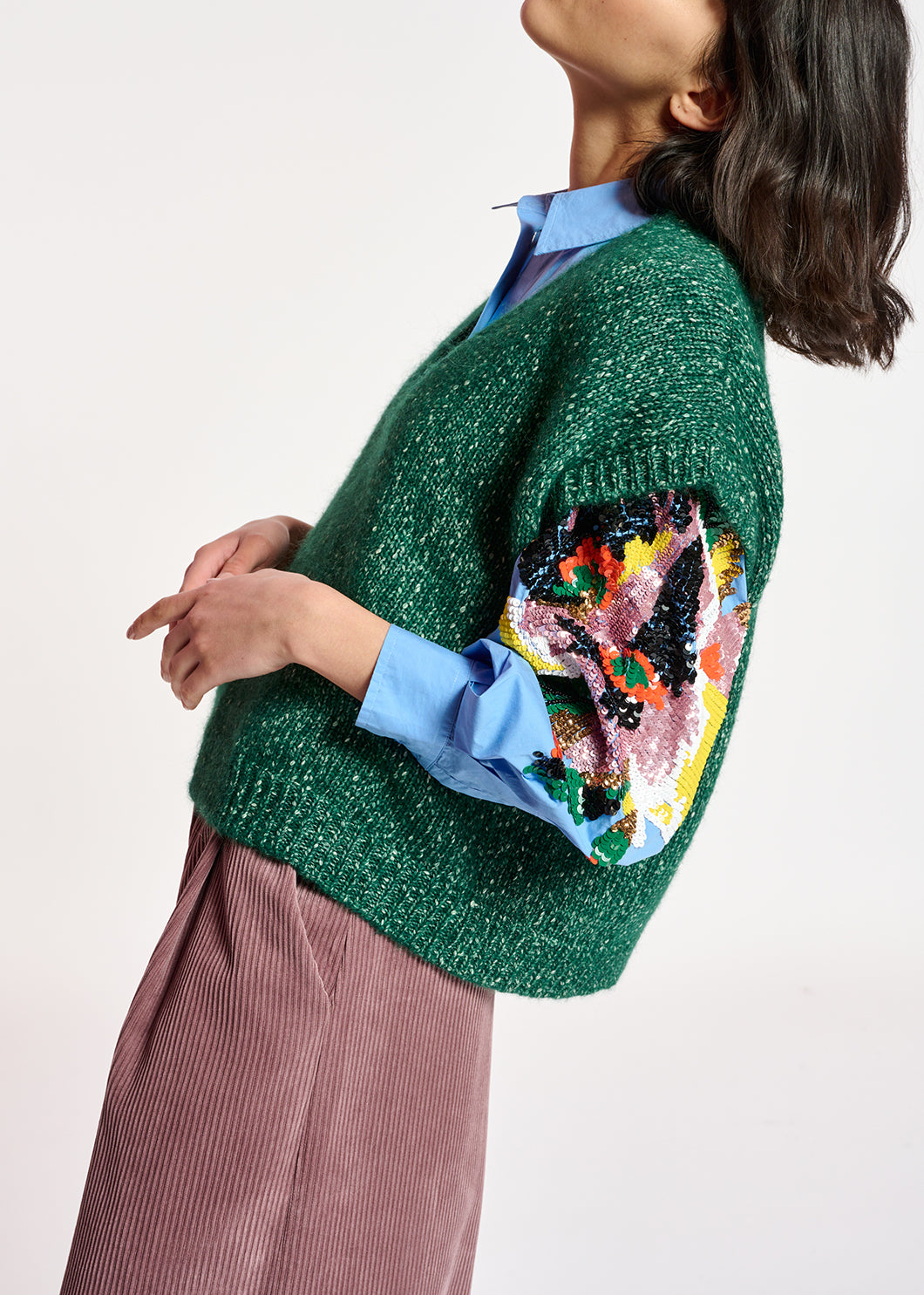 Pull sans manches vert mêlé avec col amovible RE—SSENTIEL | Essentiel second hand