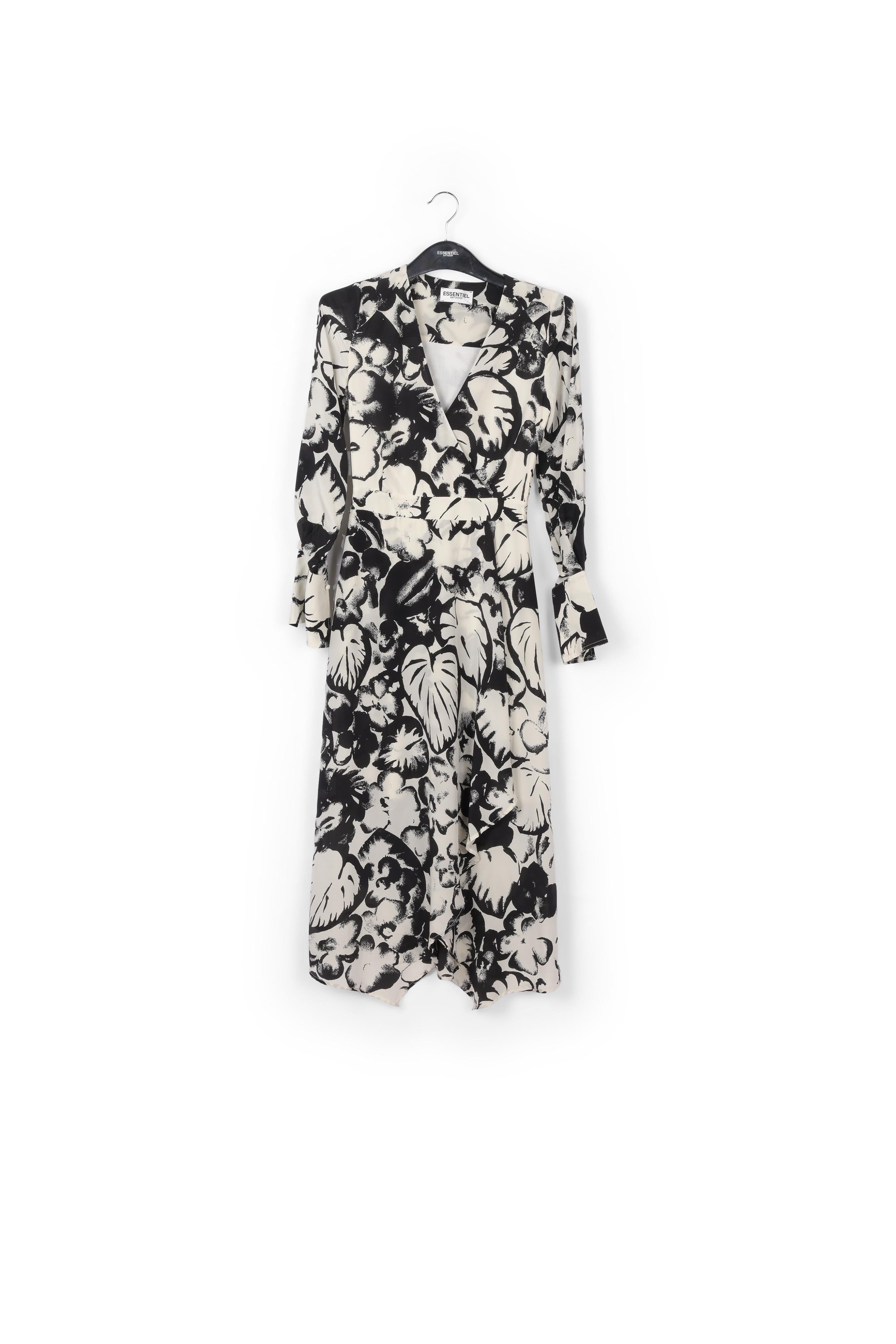 Off-white botanical-print silk midi dress RE—SSENTIEL | Essentiel second hand