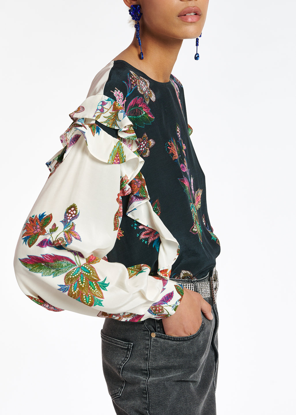 Black and white top with floral print RE—SSENTIEL | Essentiel second hand