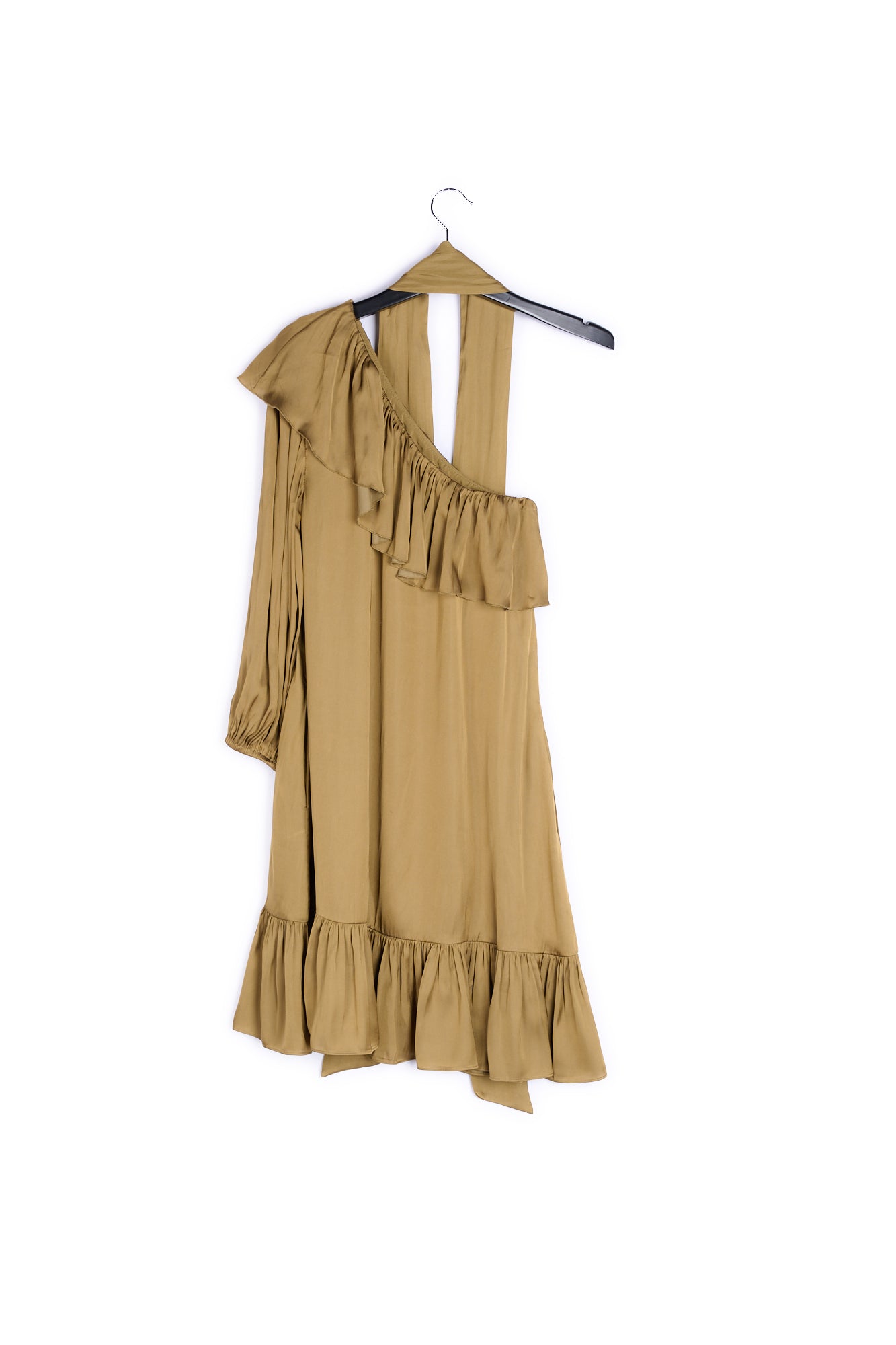 Bronze one-shoulder ruffled mini dress RE—SSENTIEL | Essentiel second hand