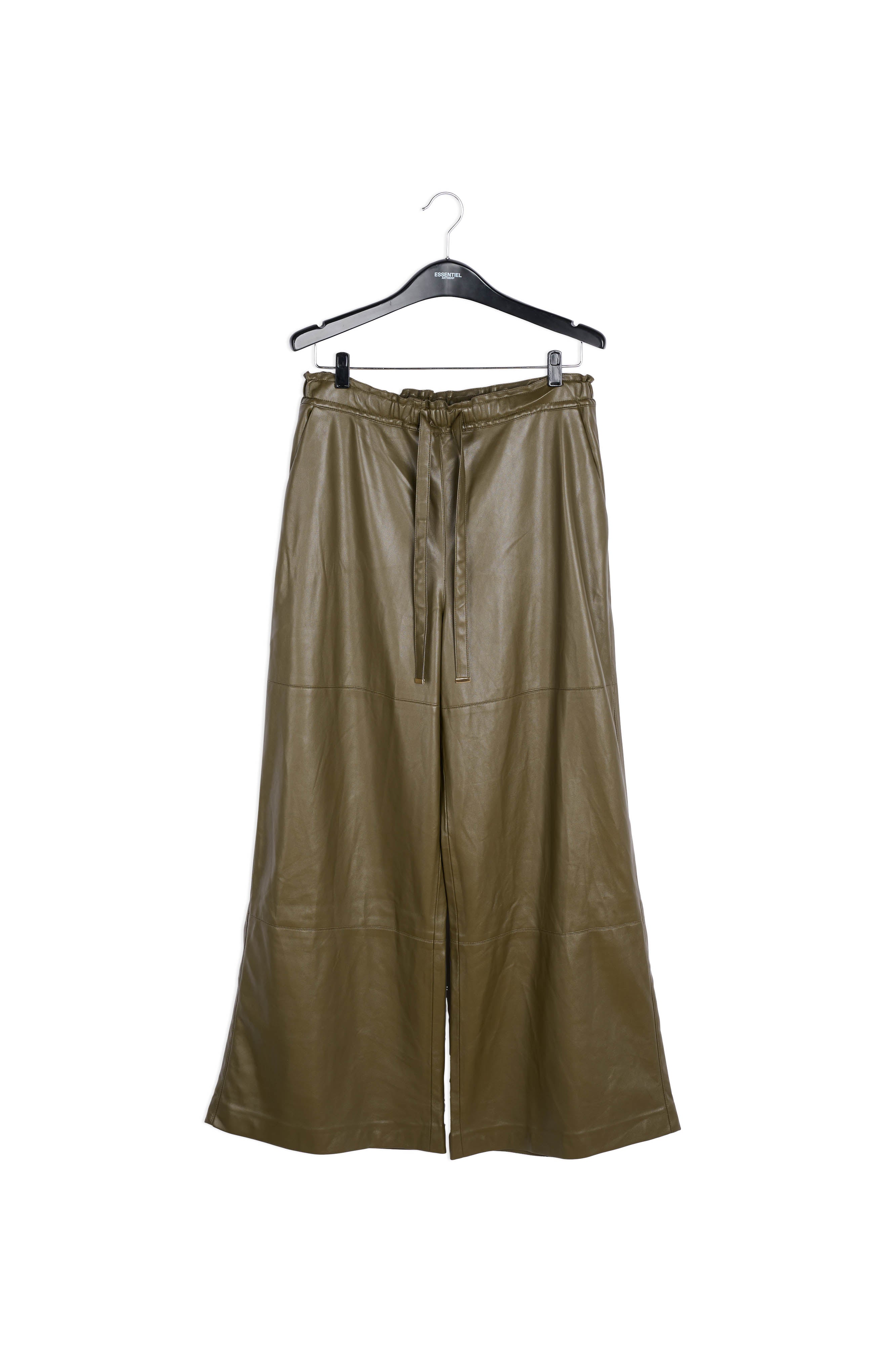Khaki faux leather wide-leg pants RE—SSENTIEL | Essentiel second hand
