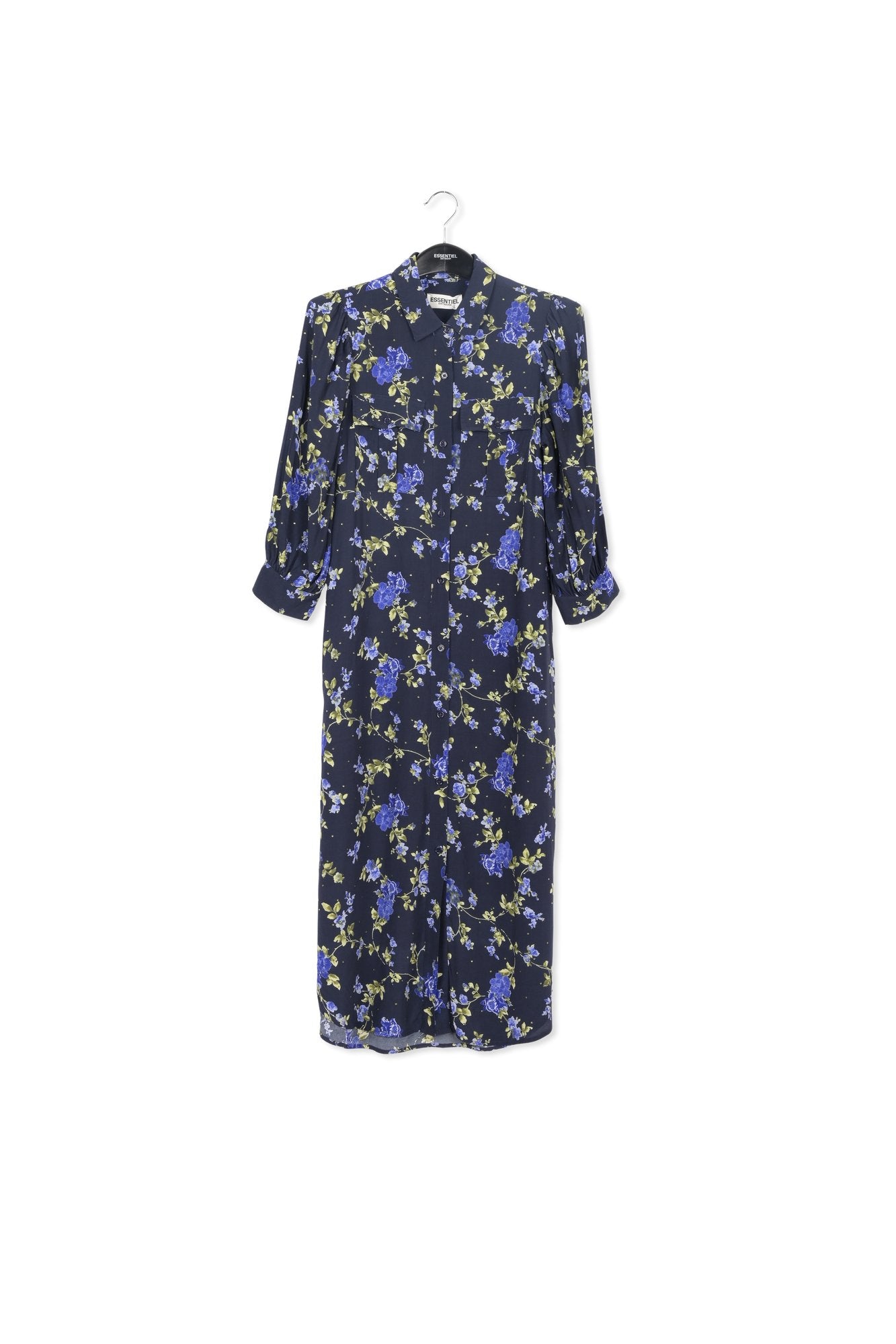 Dark blue floral print shirt dress RE—SSENTIEL | Essentiel second hand