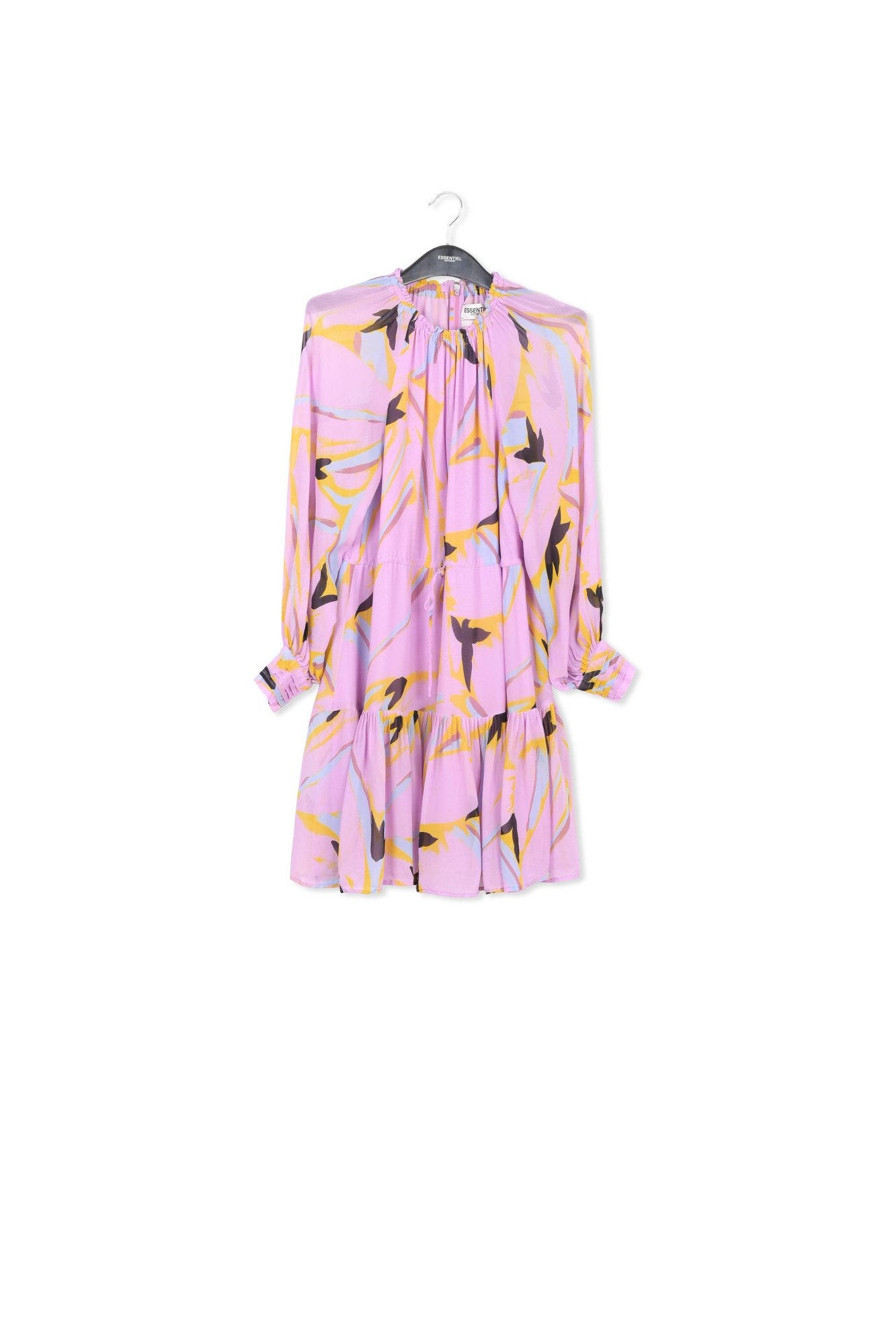 Mini-robe lilas à imprimé abstrait et manches bouffantes RE—SSENTIEL | Essentiel second hand