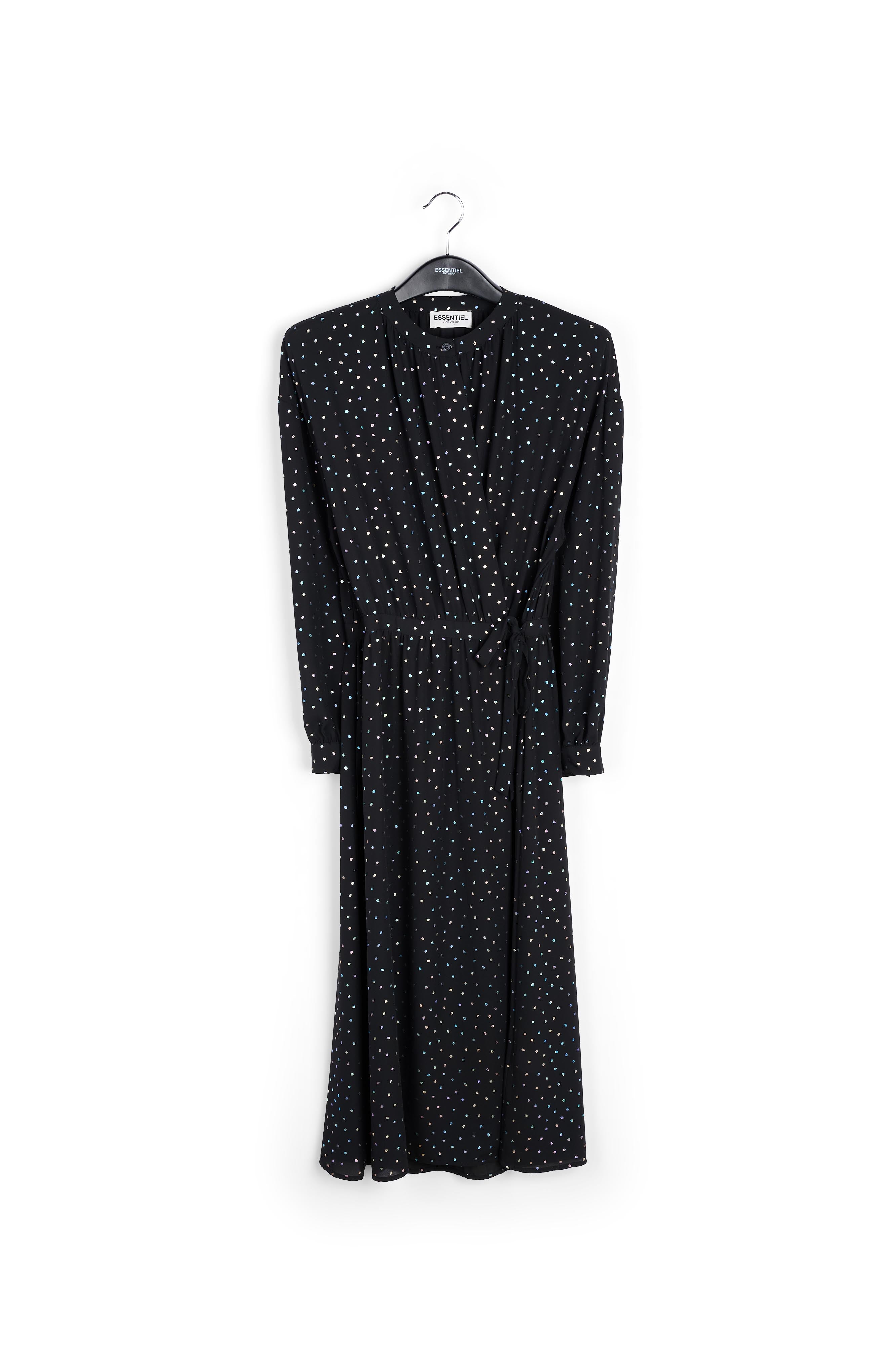 Black belted midi dress with holographic polka dots RE—SSENTIEL | Essentiel second hand