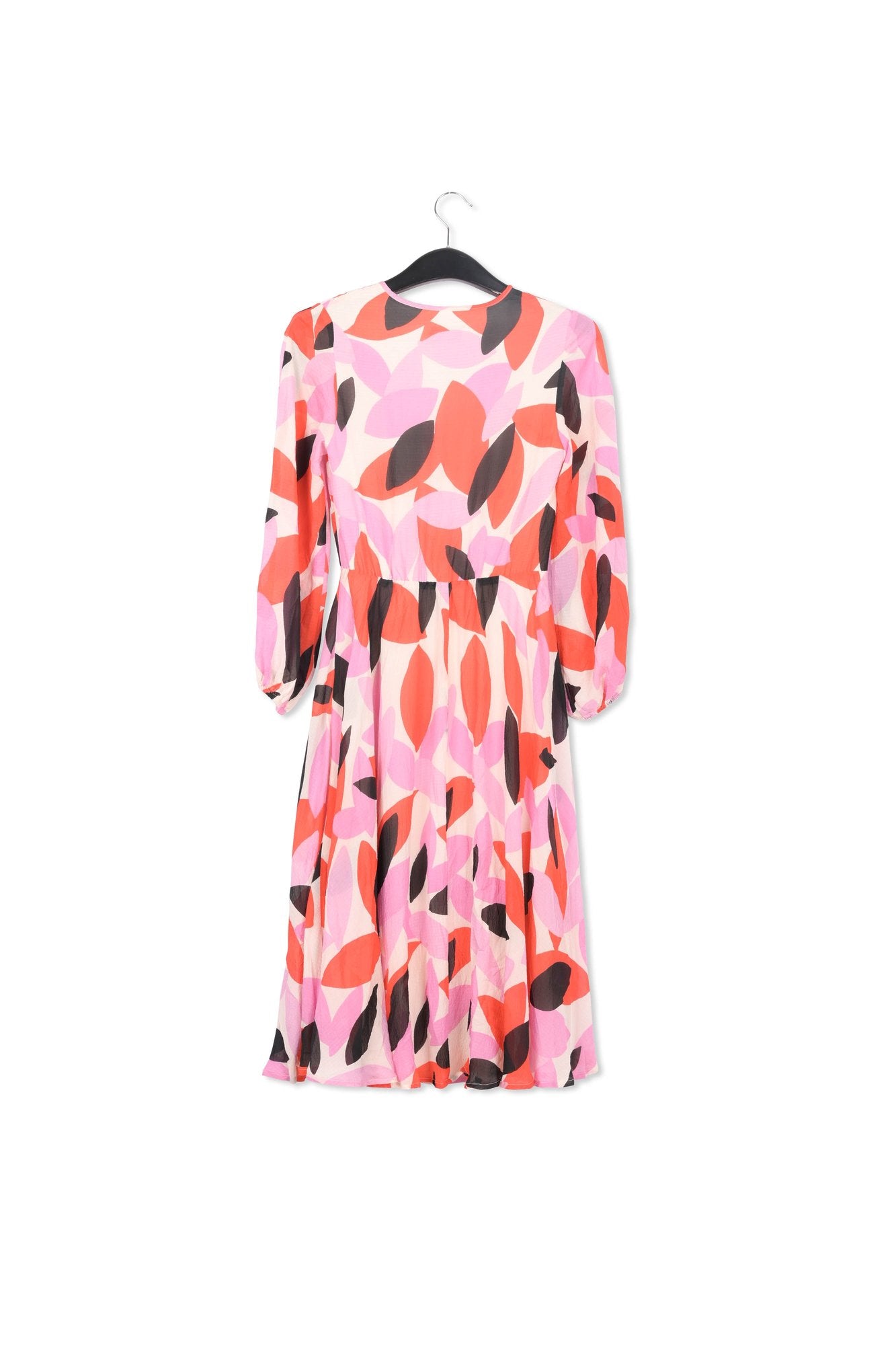 Midi-jurk met abstracte print in gebroken wit, rood en roze RE—SSENTIEL | Essentiel second hand