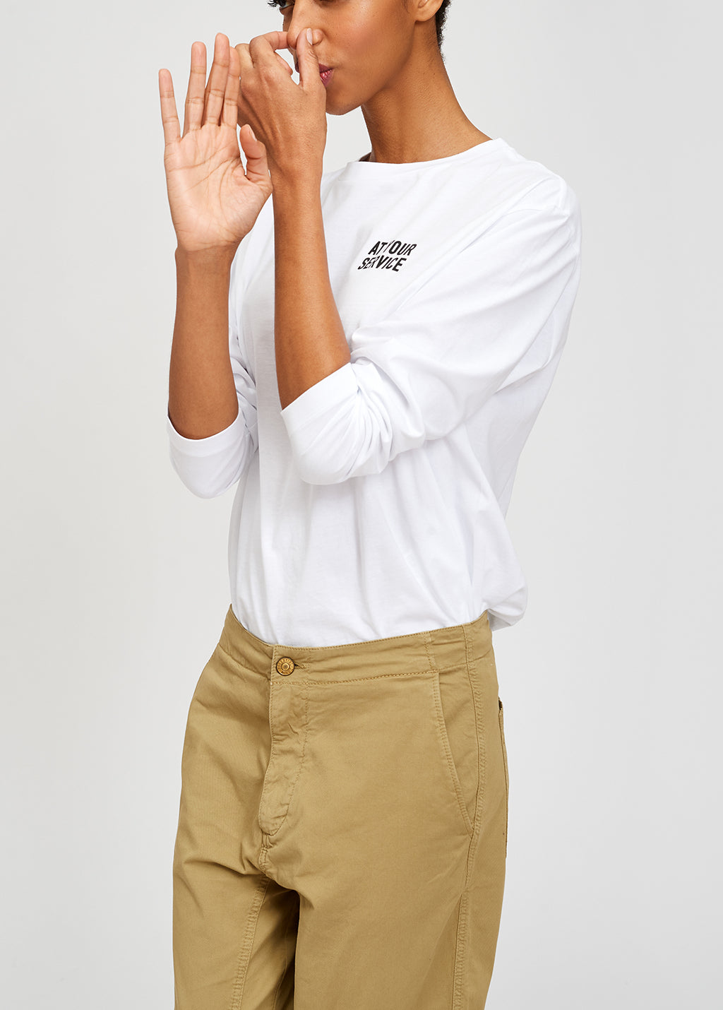 White long sleeve cotton t-shirt with print RE—SSENTIEL | Essentiel second hand