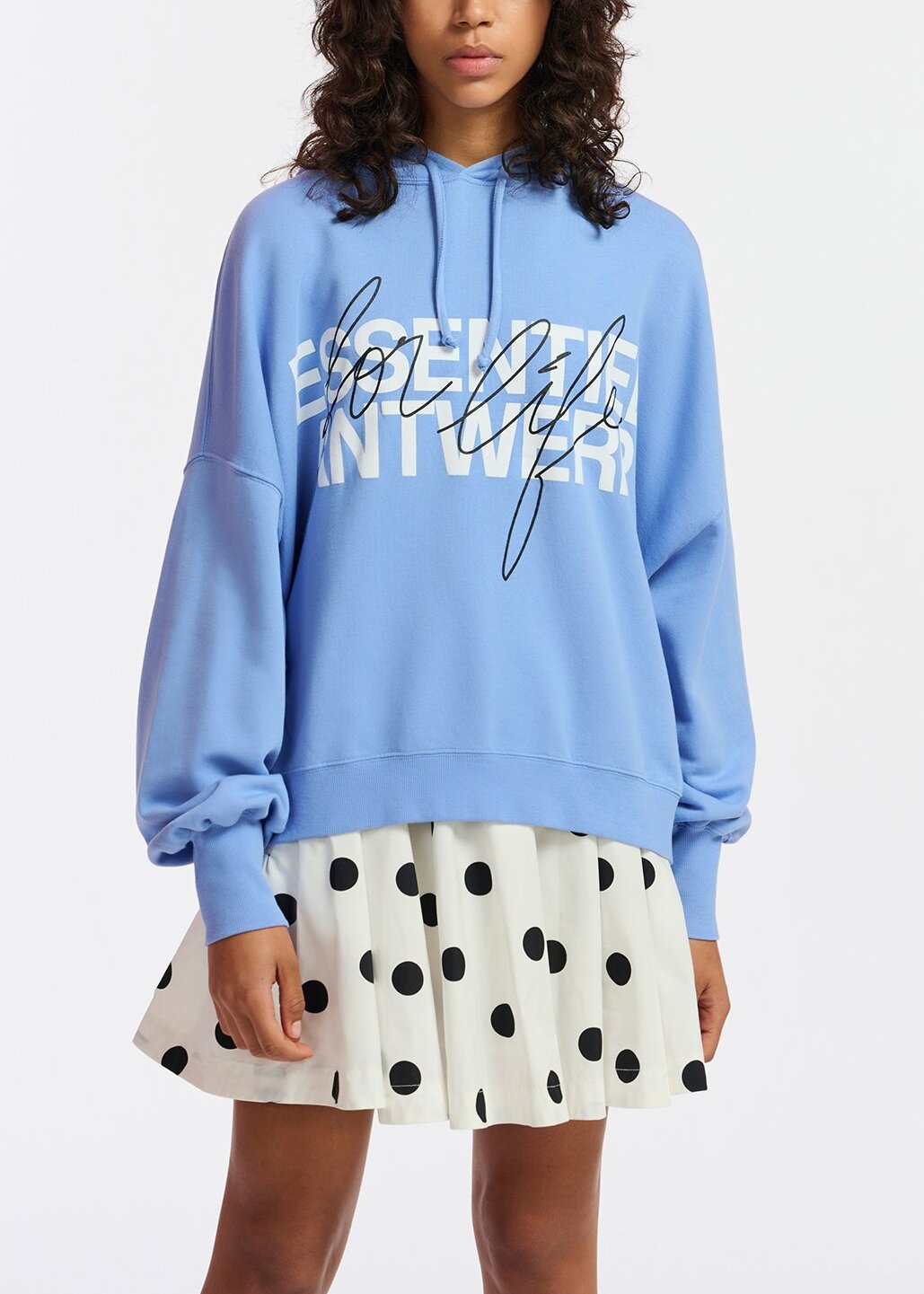 Blue organic cotton-jersey hoodie with logo print RE—SSENTIEL | Essentiel second hand