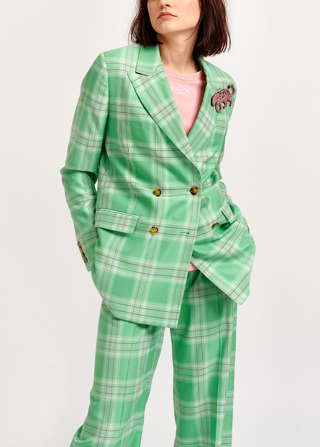 Veste croisée en tartan vert RE—SSENTIEL | Essentiel second hand