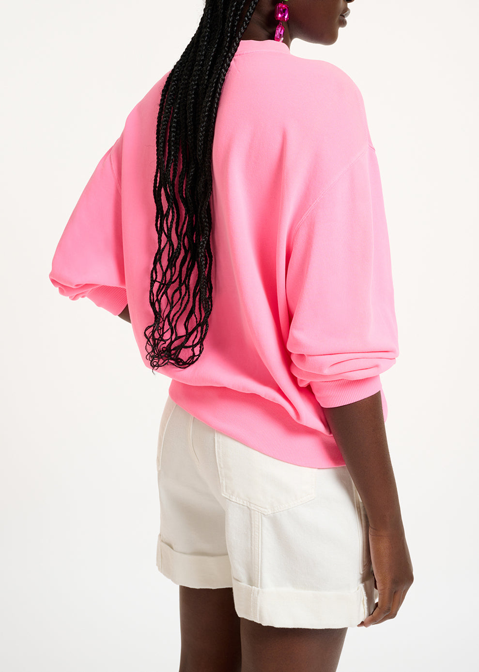 Neon pink organic cotton sweathirt with text print RE—SSENTIEL | Essentiel second hand