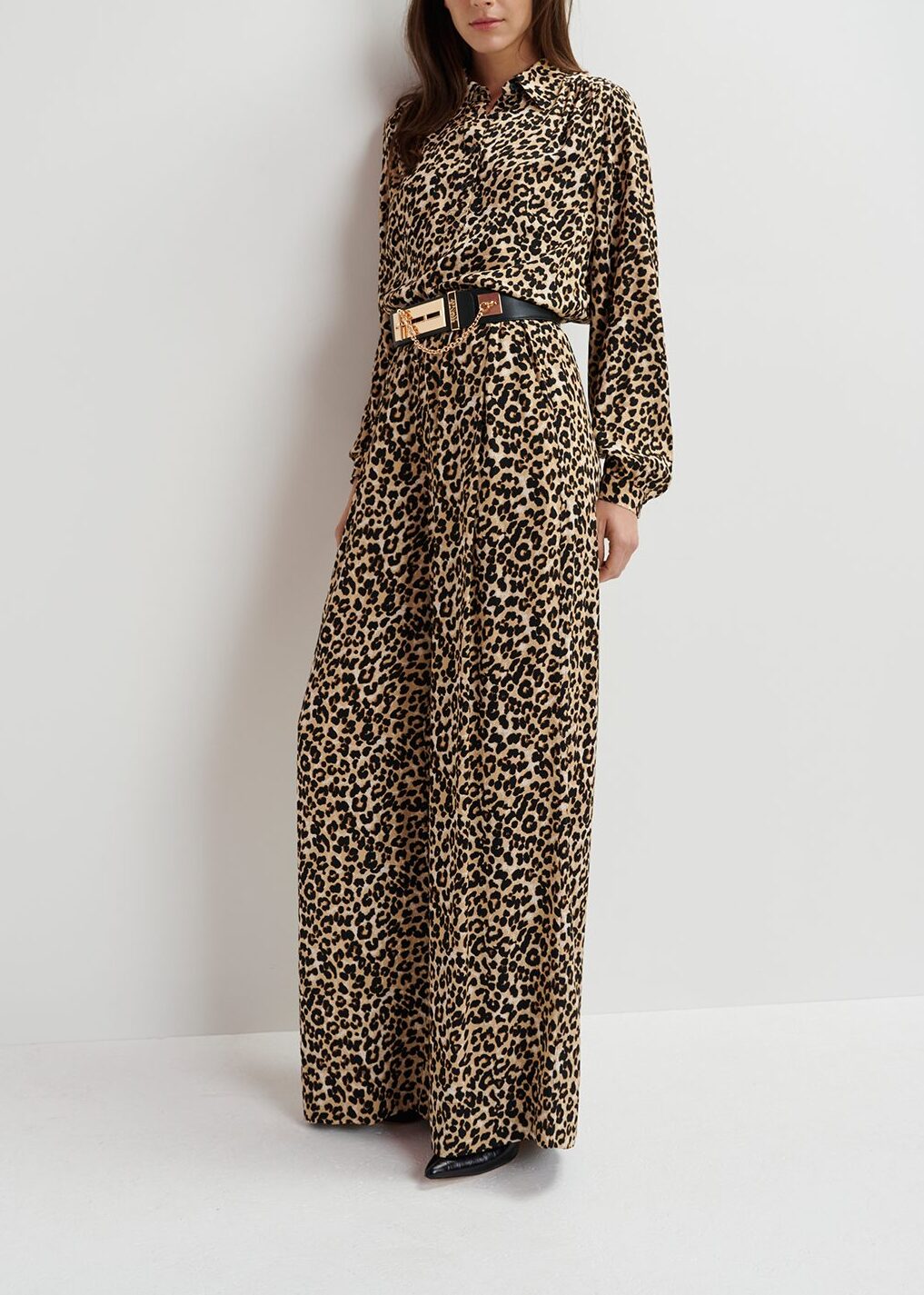 Brown wide-leg pants with leopard print RE—SSENTIEL | Essentiel second hand