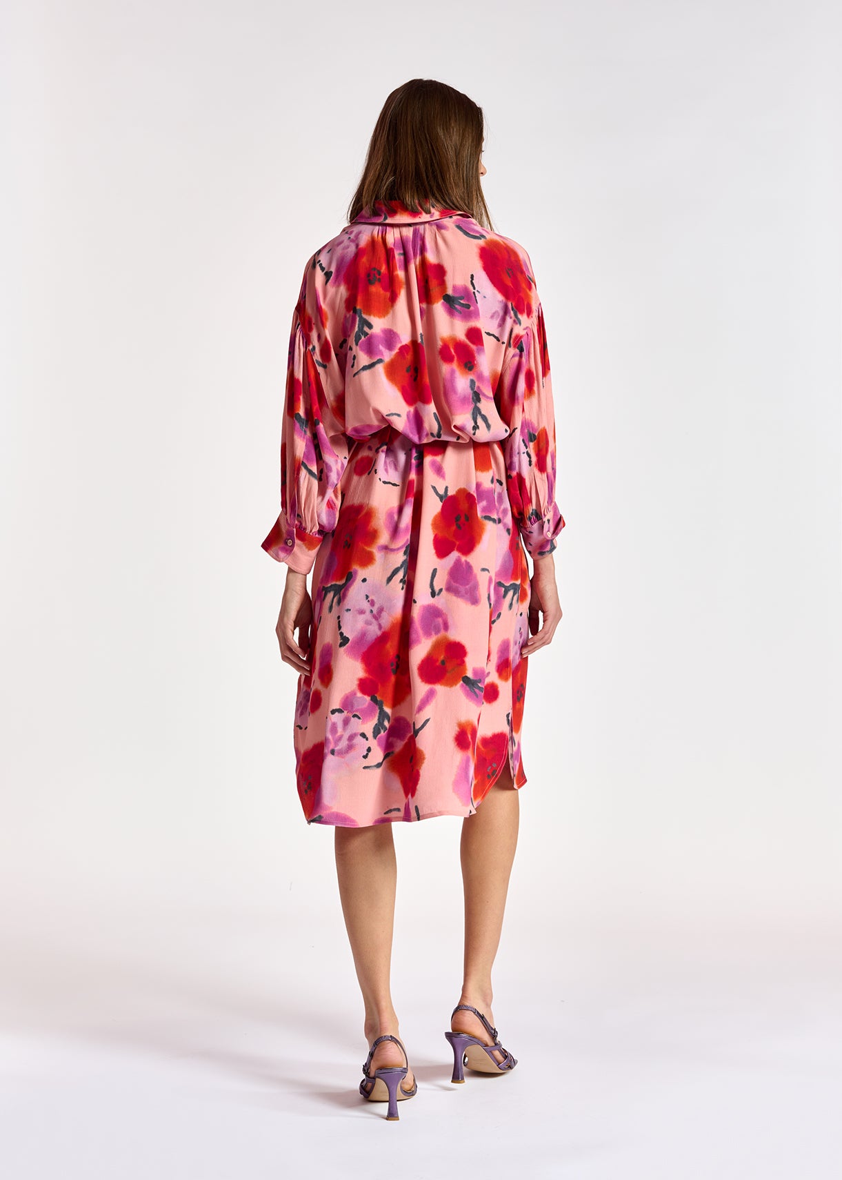 Light pink, red and purple floral-print shirt dress RE—SSENTIEL | Essentiel second hand