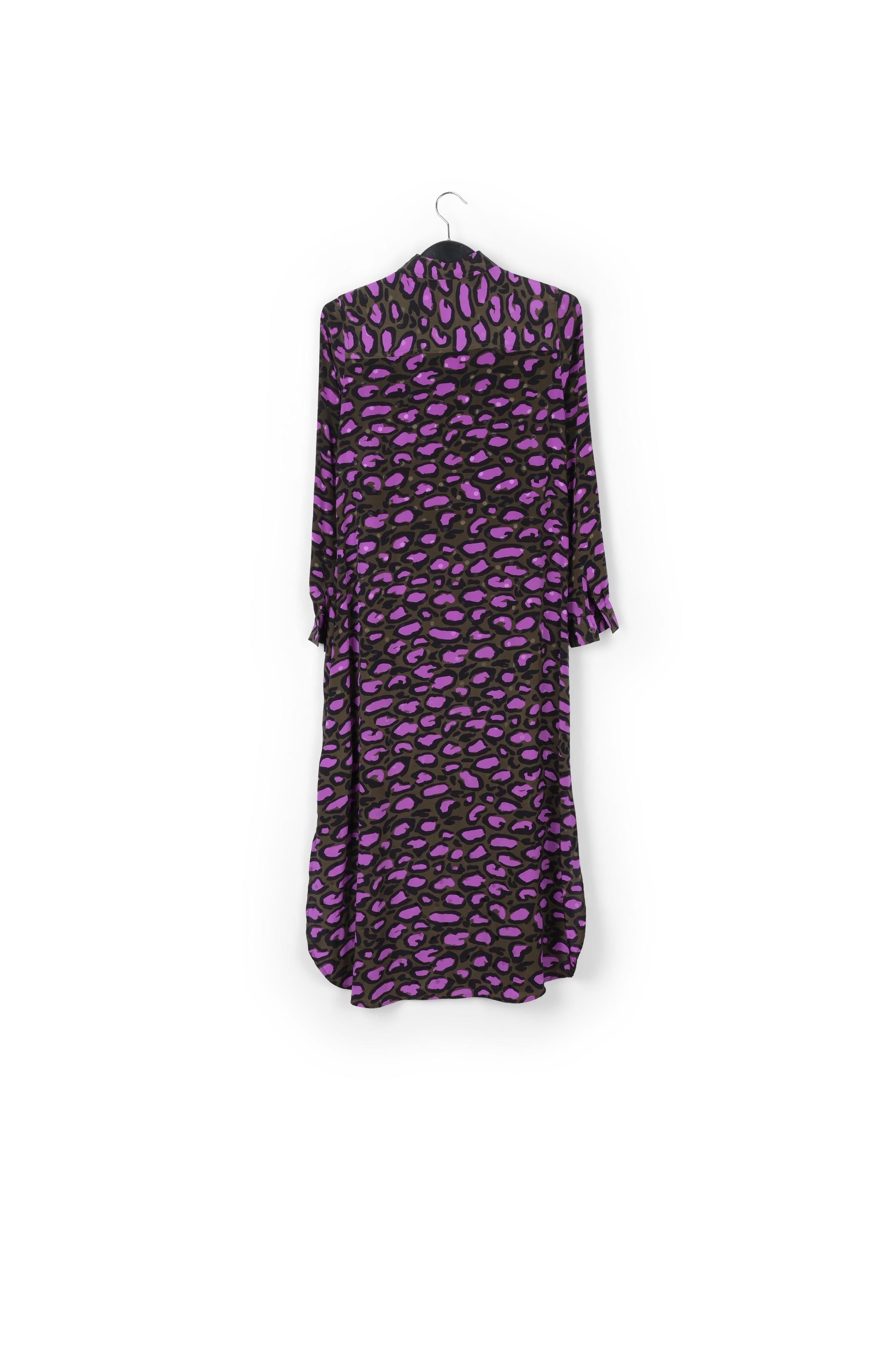 Robe chemise en soie vert kaki à imprimé léopard RE—SSENTIEL | Essentiel second hand