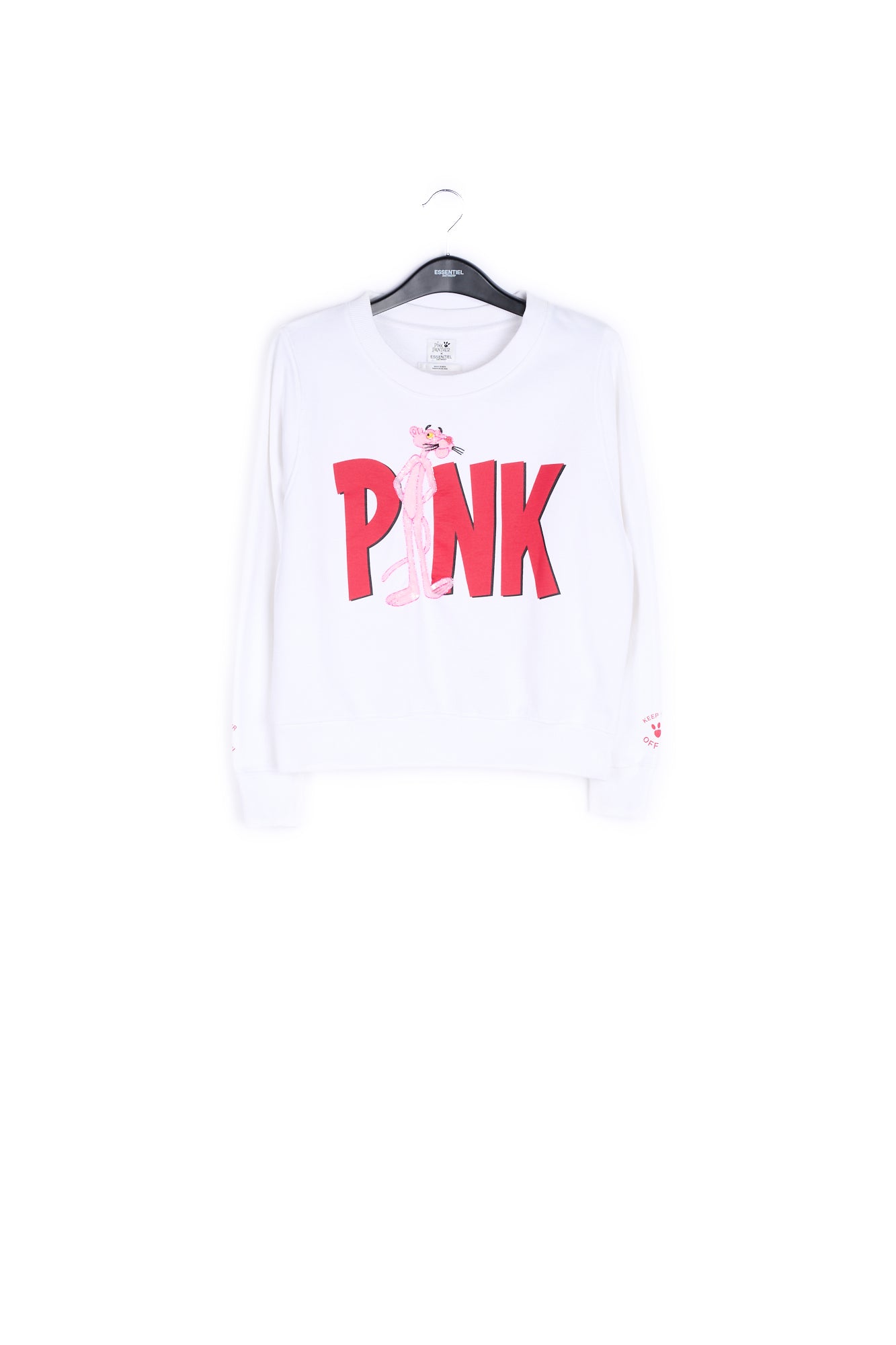 Cotton sweater in off-white with pink sequin panther RE—SSENTIEL | Essentiel second hand