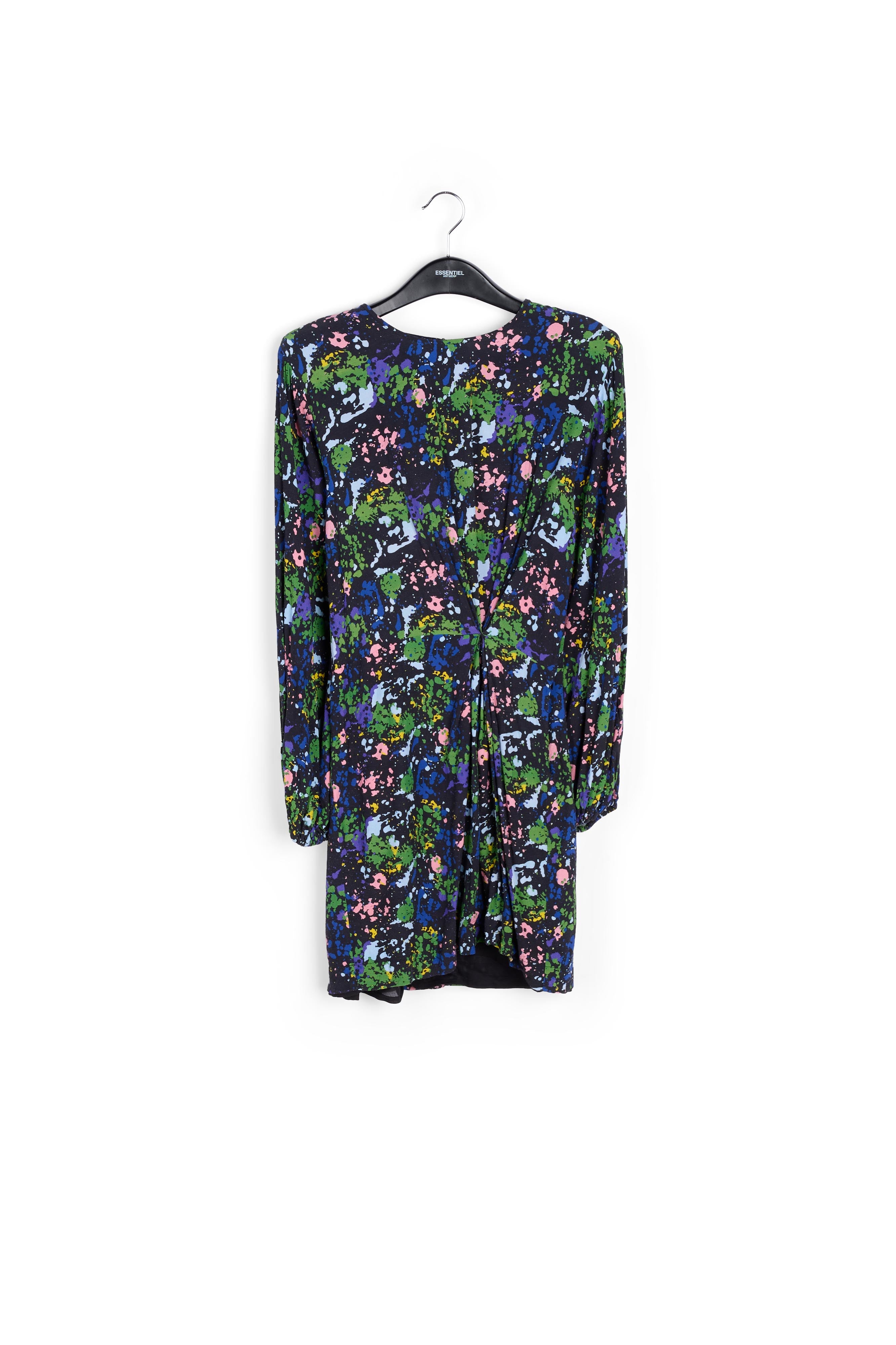 Zwarte en blauwe mini-jurk met bloemenprint RE—SSENTIEL | Essentiel second hand