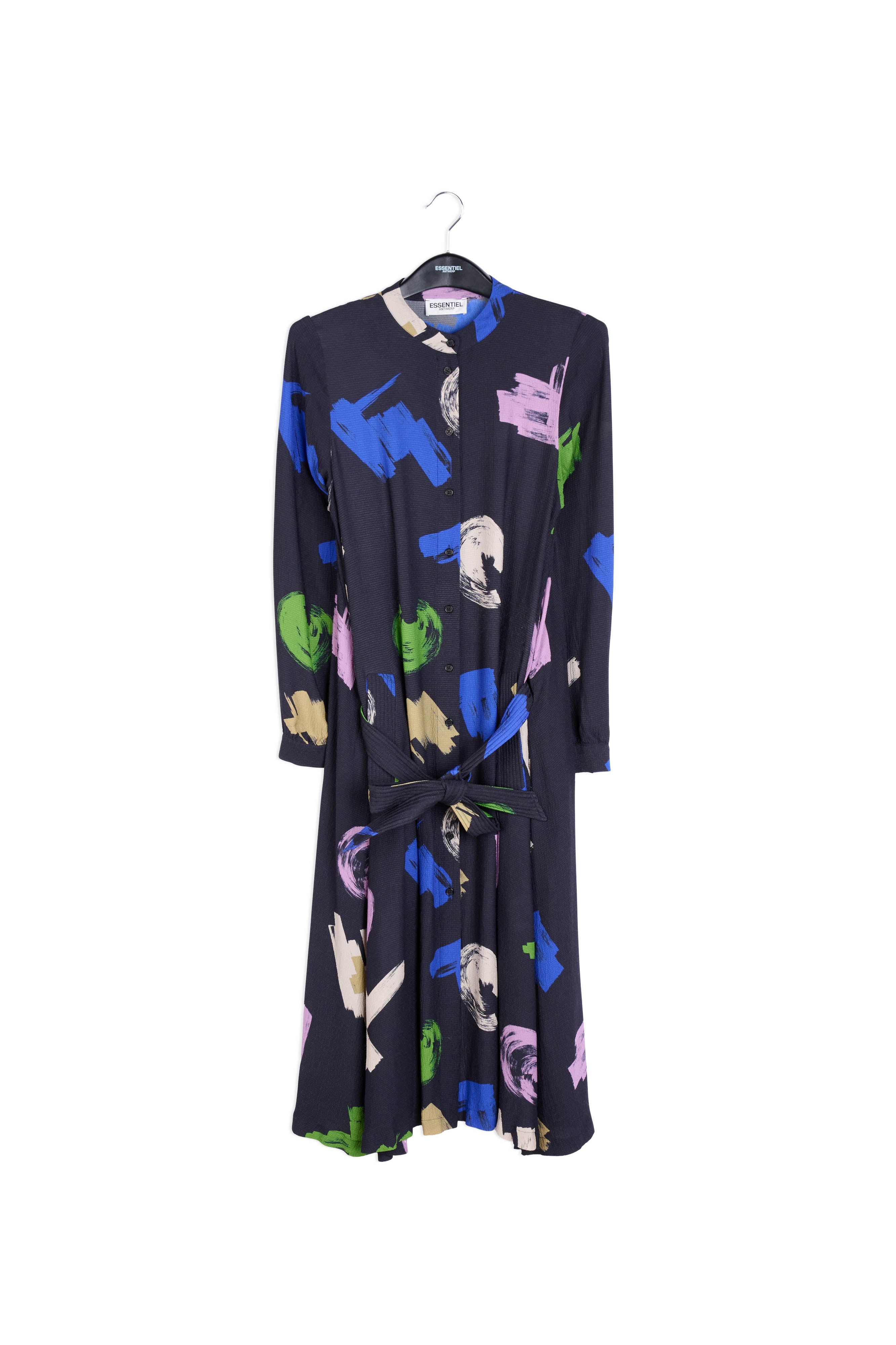 Dark blue graphic print maxi-length shirt dress RE—SSENTIEL | Essentiel second hand