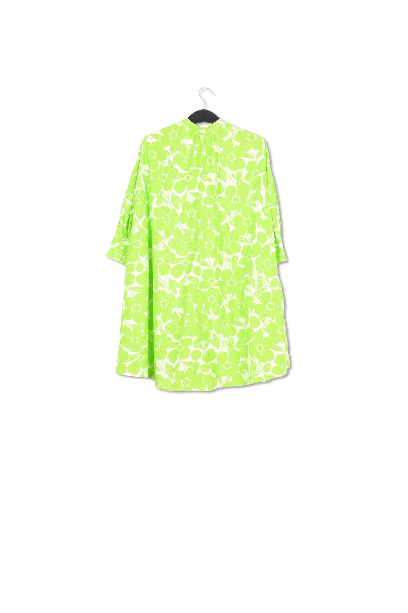 White and lime green floral print cotton knee-length shirt dress RE—SSENTIEL | Essentiel second hand