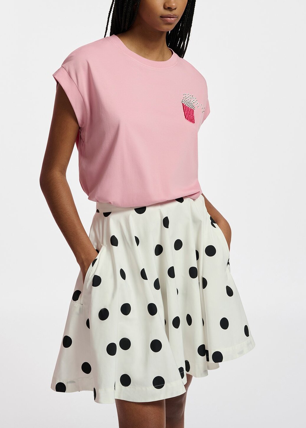 White and black polka-dot voluminous mini skirt RE—SSENTIEL | Essentiel second hand