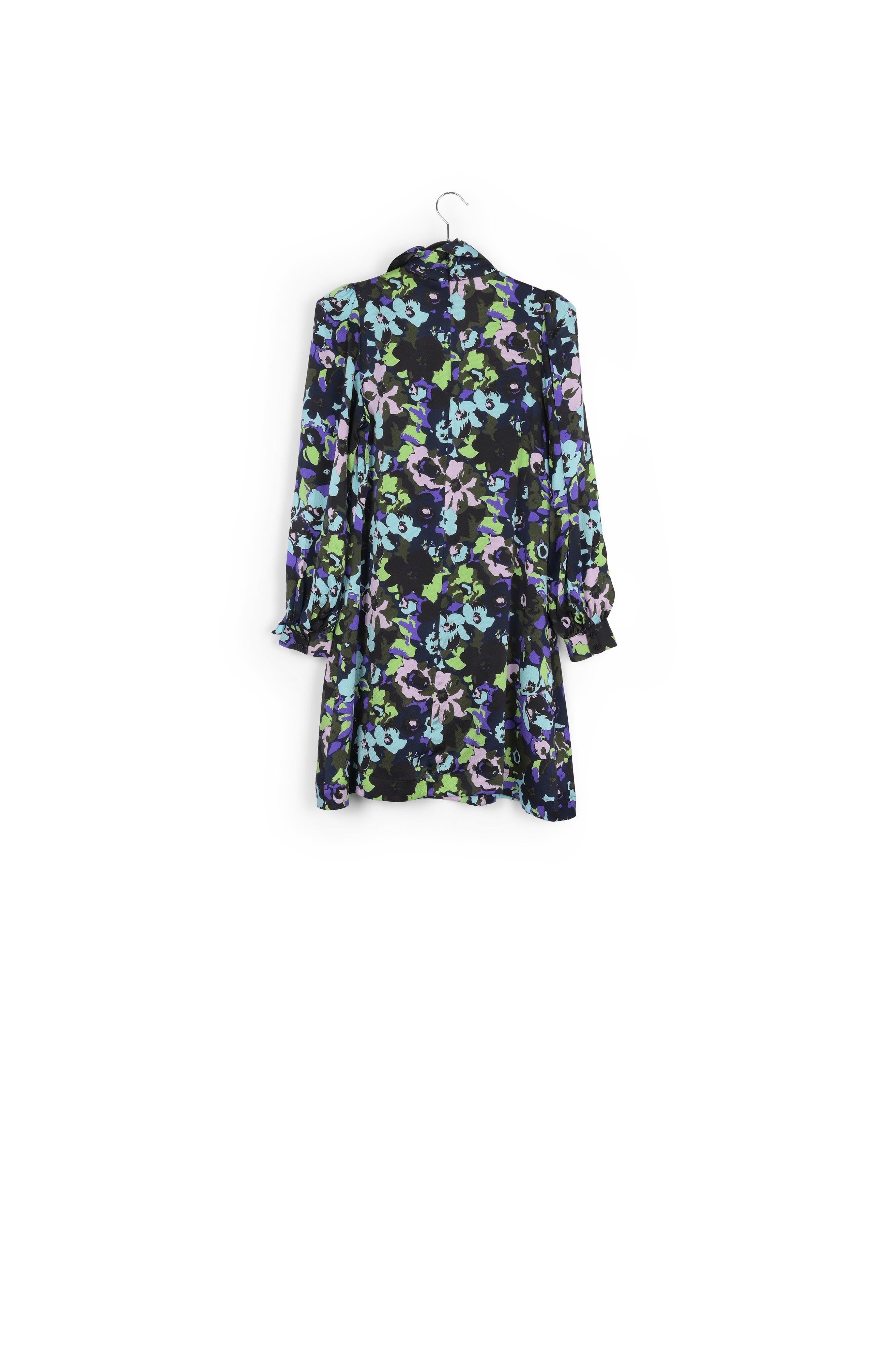 Turquoise zijden mini-jurk met bloemen RE—SSENTIEL | Essentiel second hand