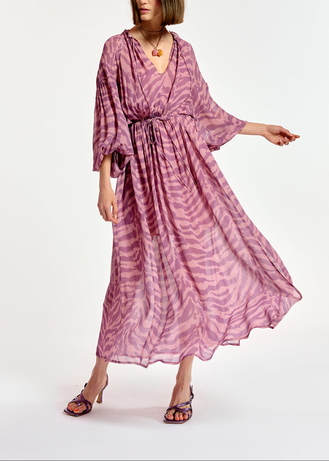 Maxi robe à  imprimé zèbre lilas RE—SSENTIEL | Essentiel second hand