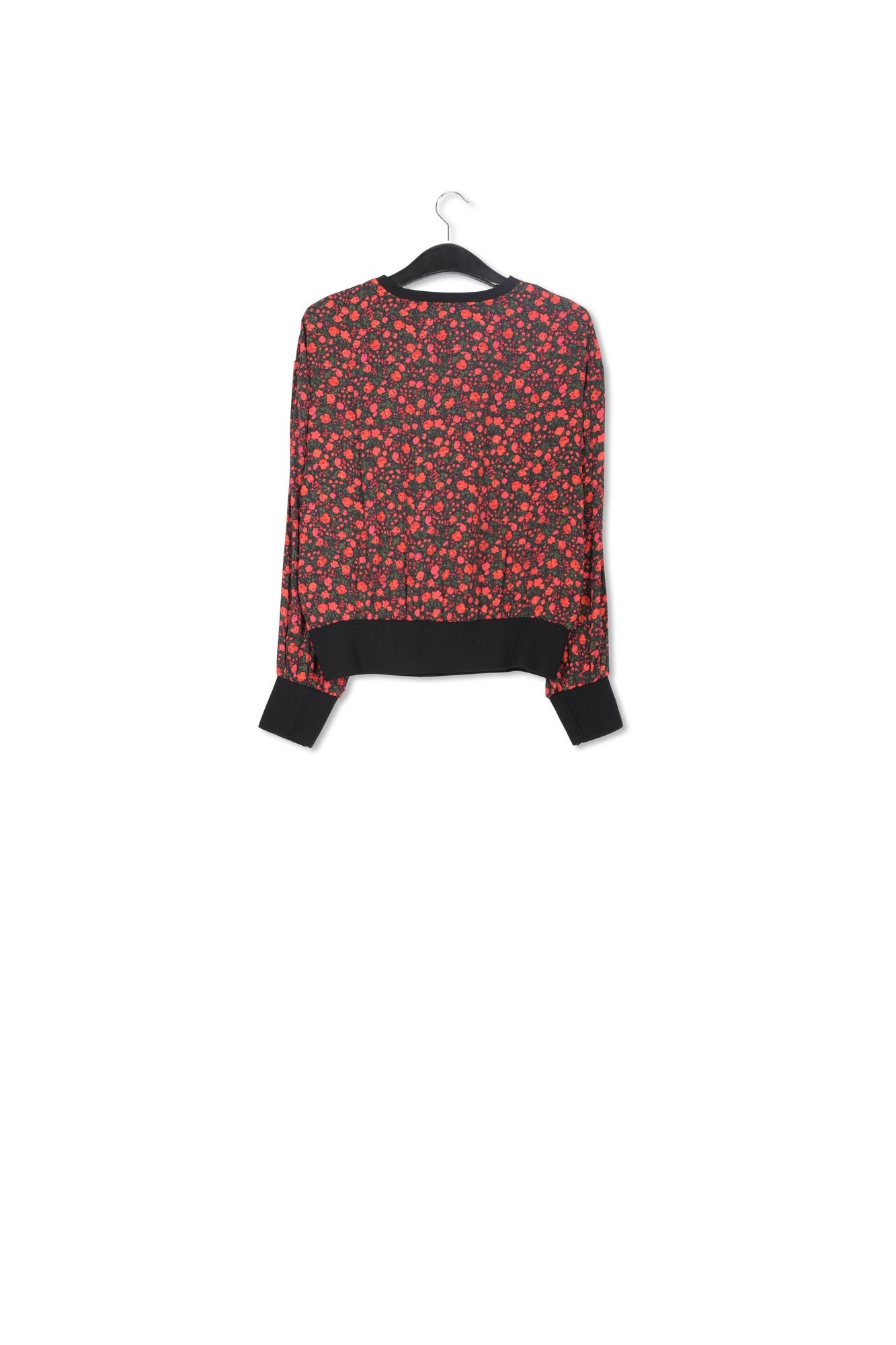 Top fleuri noir et rouge aux bords contrastants RE—SSENTIEL | Essentiel second hand