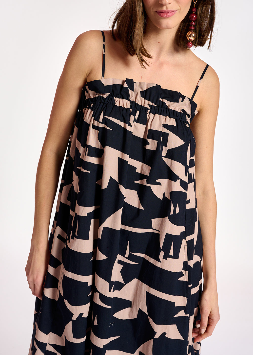 Dark blue and beige abstract print cotton maxi dress RE—SSENTIEL | Essentiel second hand