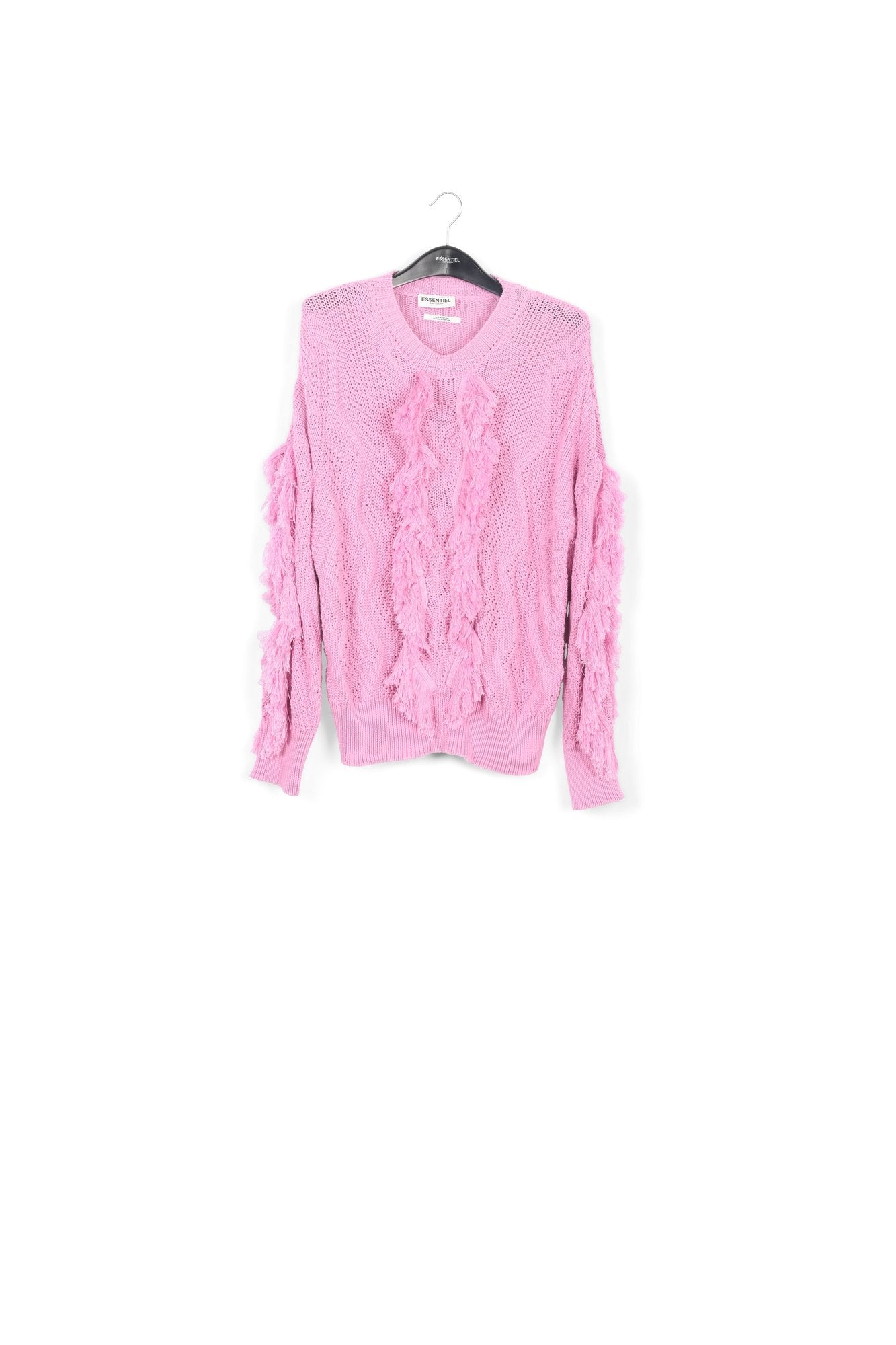 Pink organic cotton knit sweater with fringes RE—SSENTIEL | Essentiel second hand