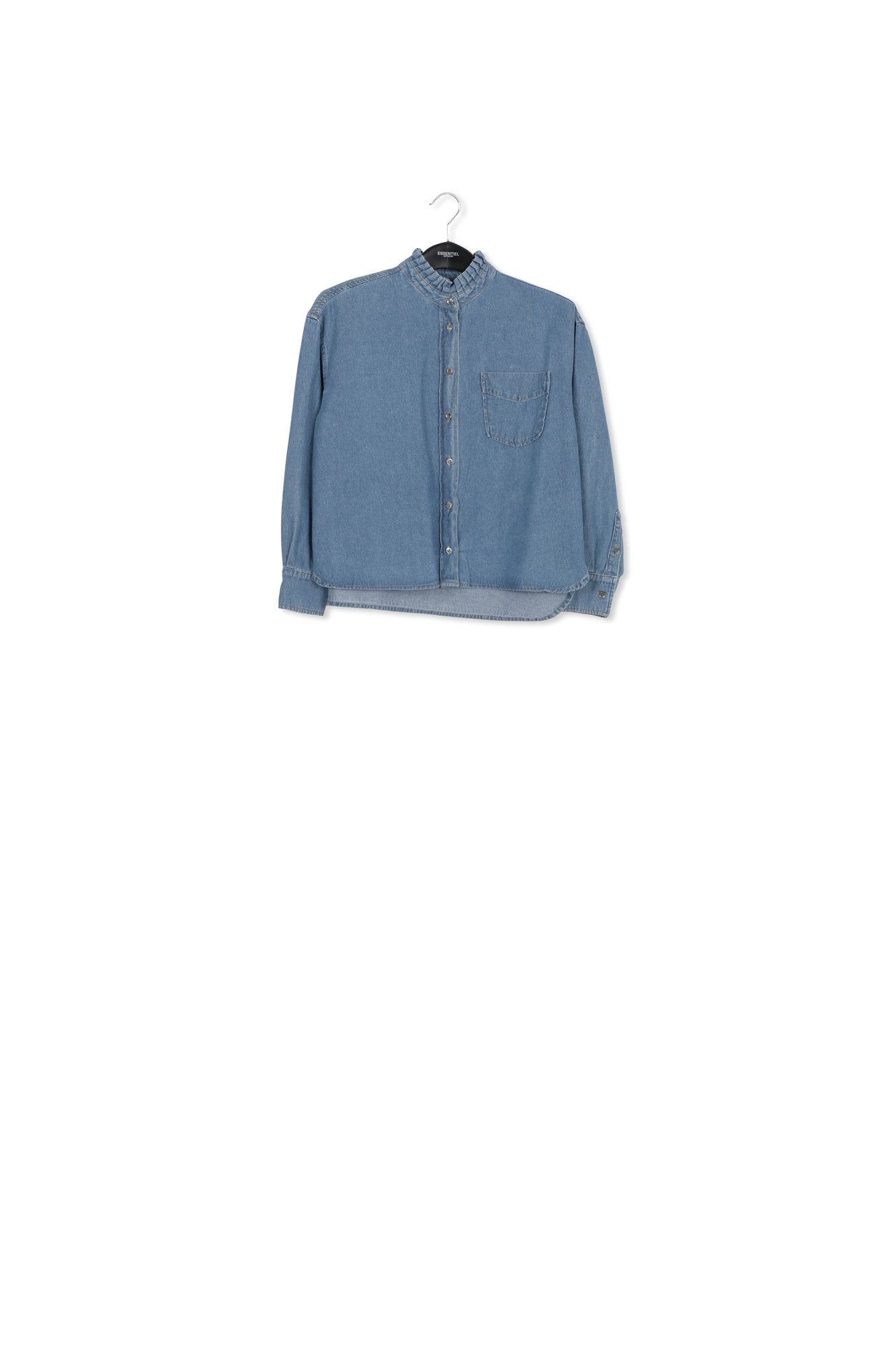 Blue denim shirt with frilled collar RE—SSENTIEL | Essentiel second hand