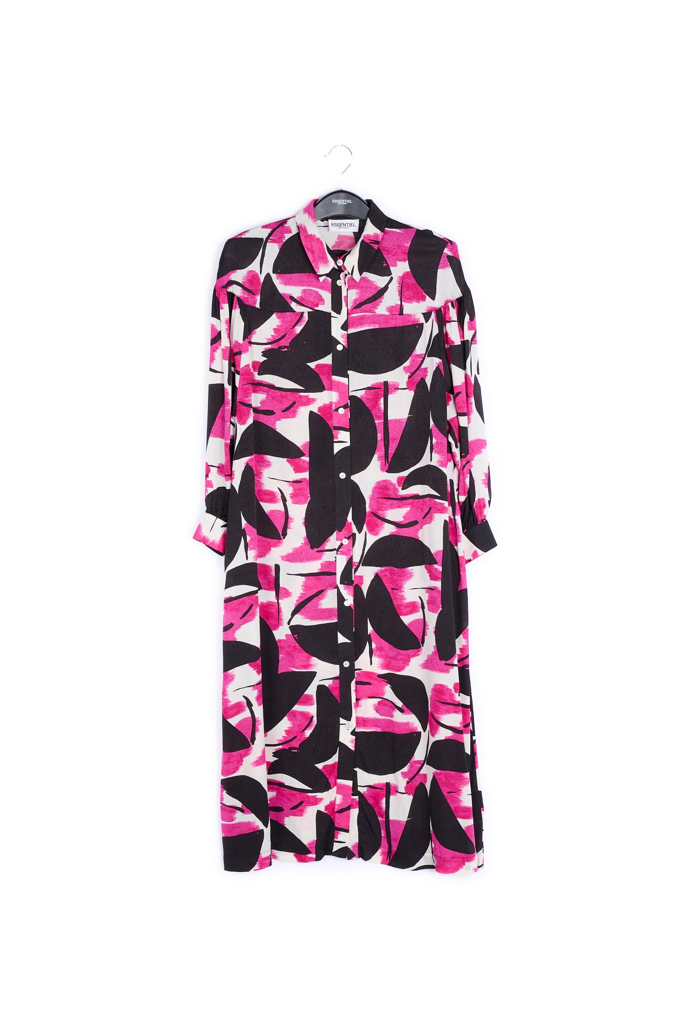 Fuchsia, black and white abstract print midi dress RE—SSENTIEL | Essentiel second hand