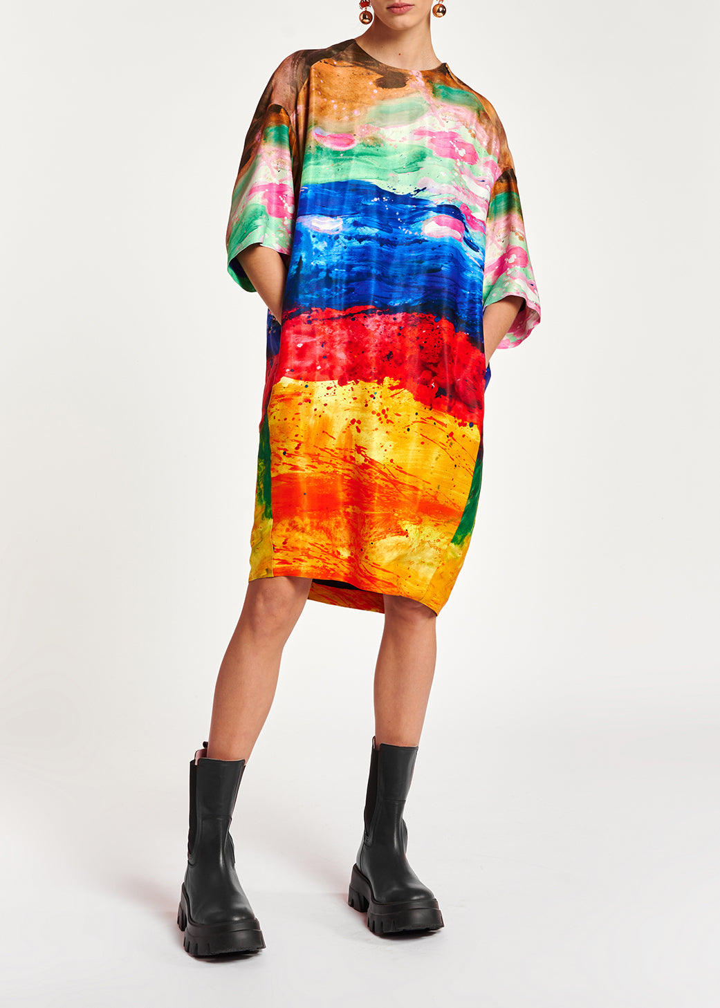 Multicolor paint brush print mini dress RE—SSENTIEL | Essentiel second hand