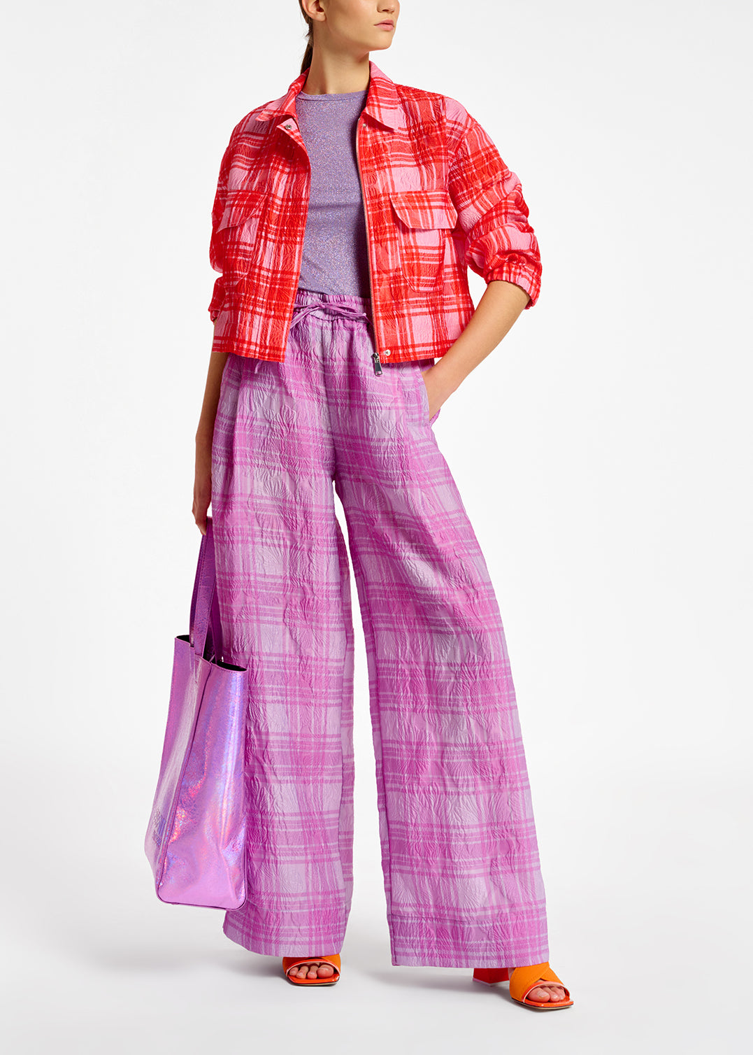 Lilac and purple checked wide-leg pants RE—SSENTIEL | Essentiel second hand