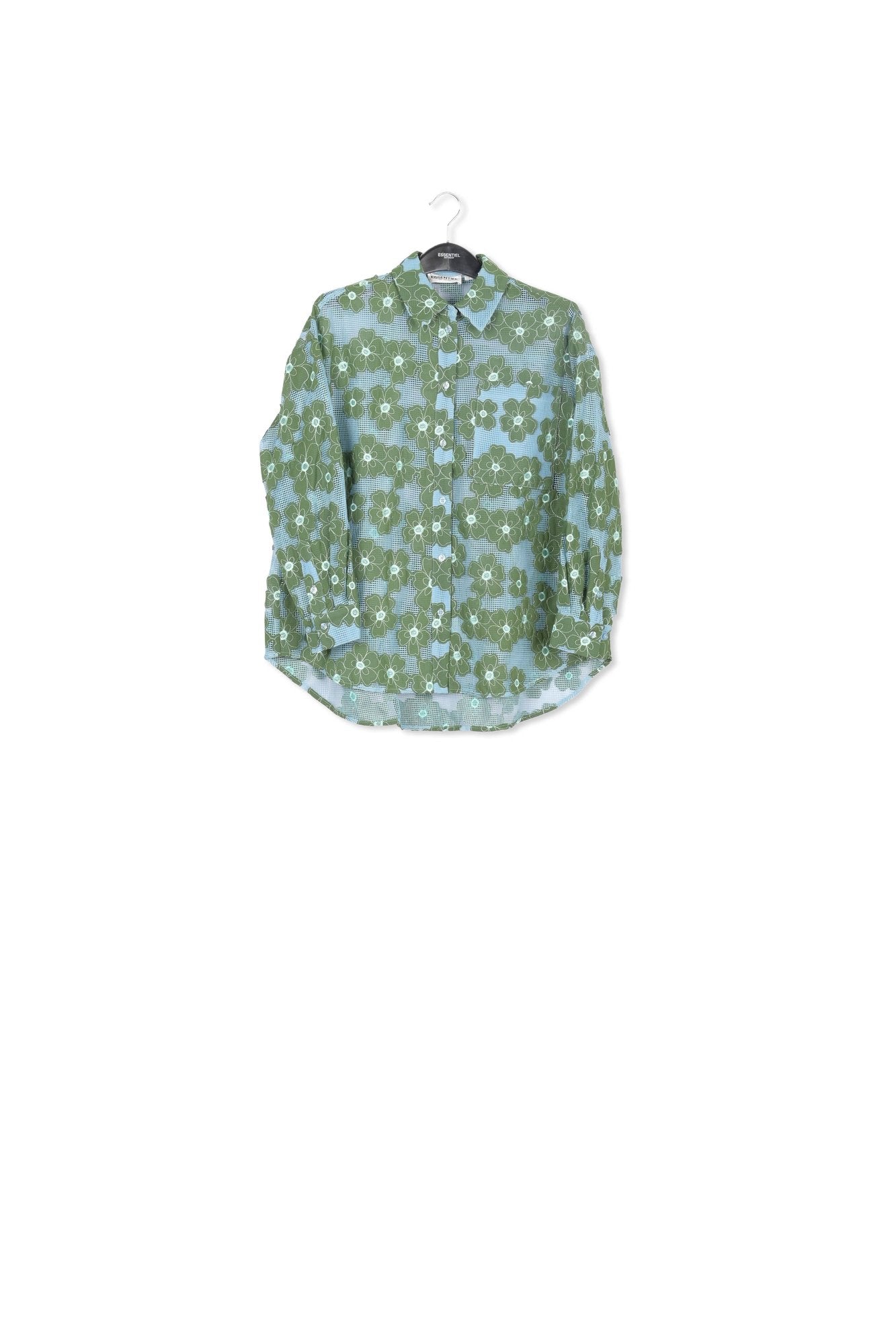 Chemise bleue et verte à  fleurs brodées RE—SSENTIEL | Essentiel second hand