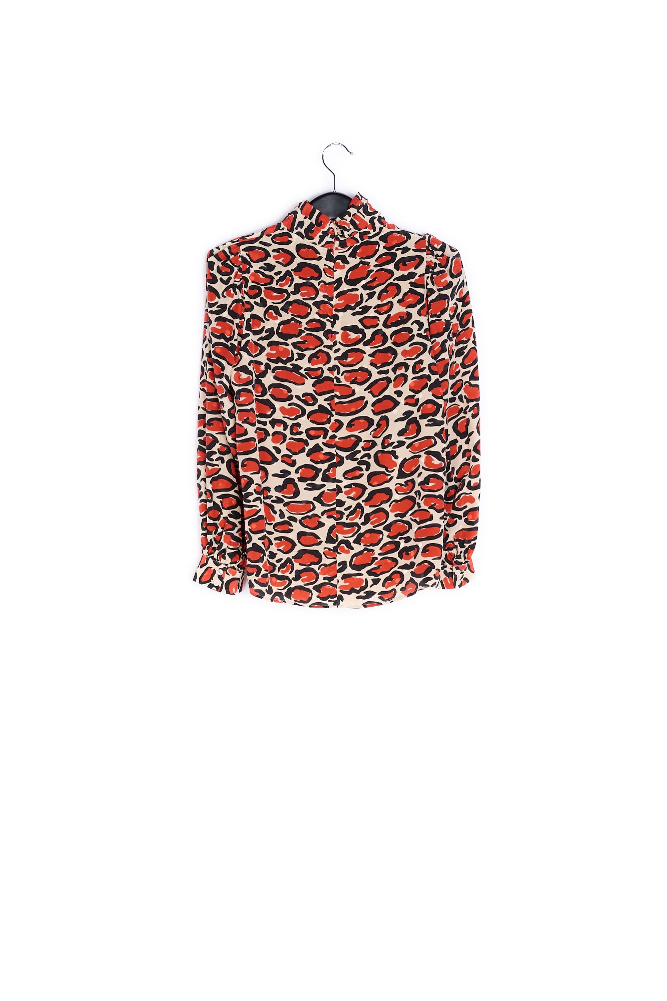 Off-white silk top with stand-up collar and leopard print RE—SSENTIEL | Essentiel second hand