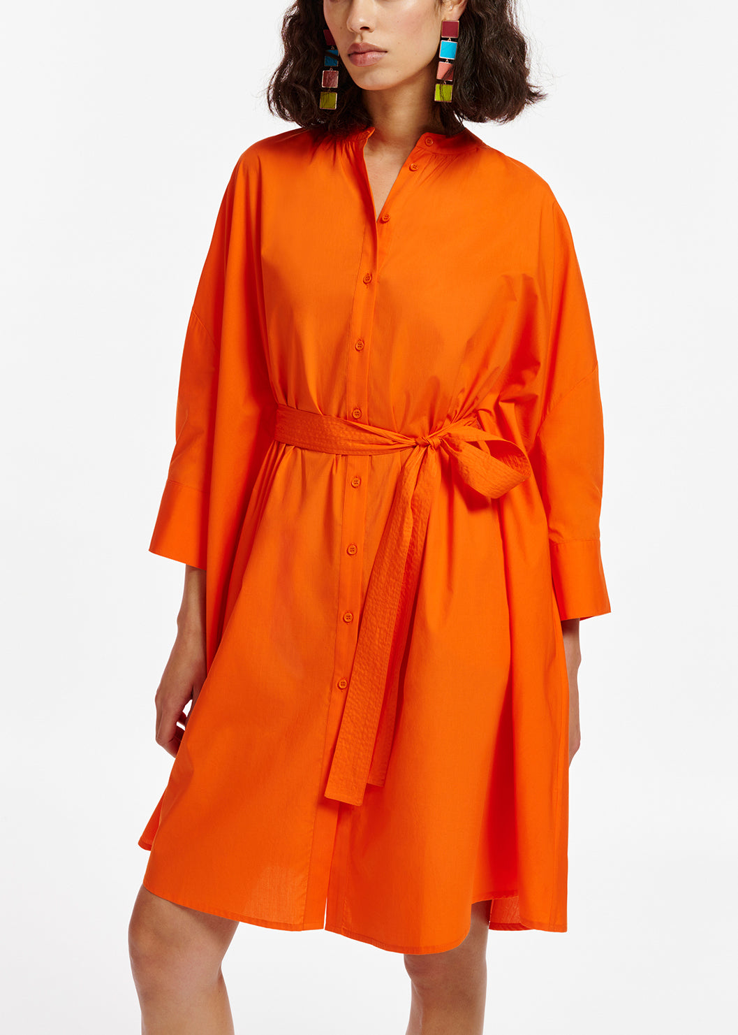 Orange cotton oversized knee-length shirt dress RE—SSENTIEL | Essentiel second hand