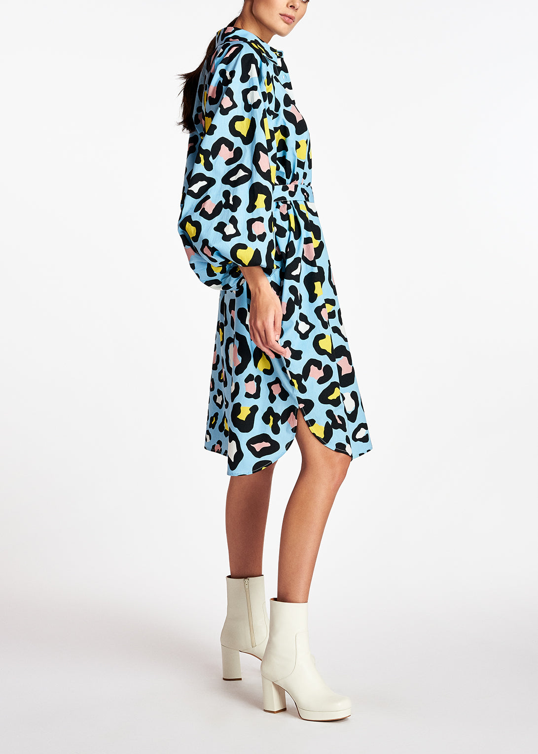 Light blue leopard-print shirt dress RE—SSENTIEL | Essentiel second hand