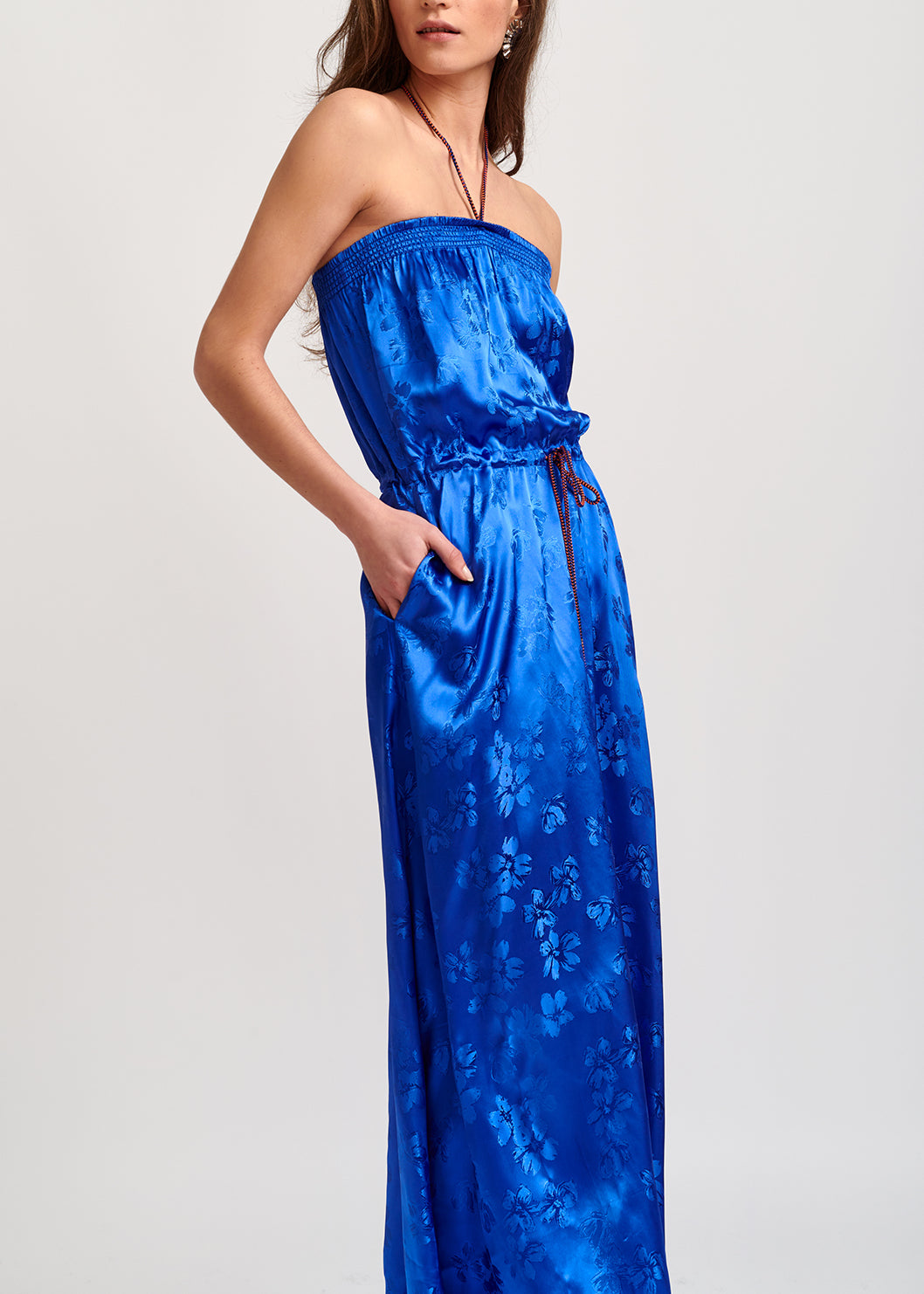 Robe maxi en jacquard bleu cobalt à  fleurs RE—SSENTIEL | Essentiel second hand