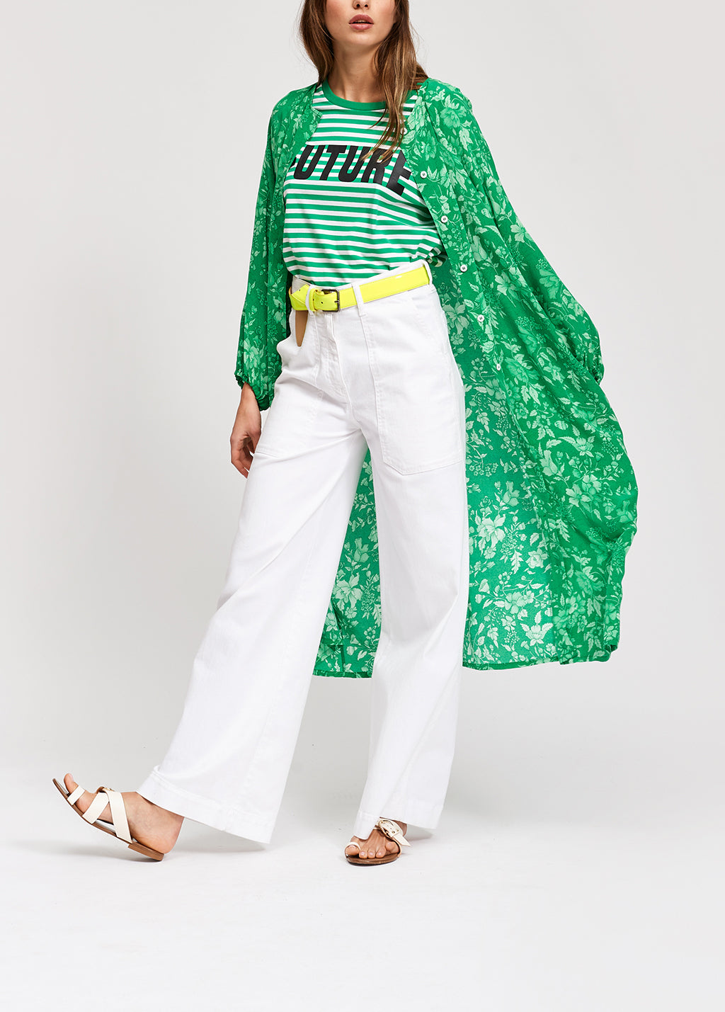 Groene zijden hemdjurk met print RE—SSENTIEL | Essentiel second hand