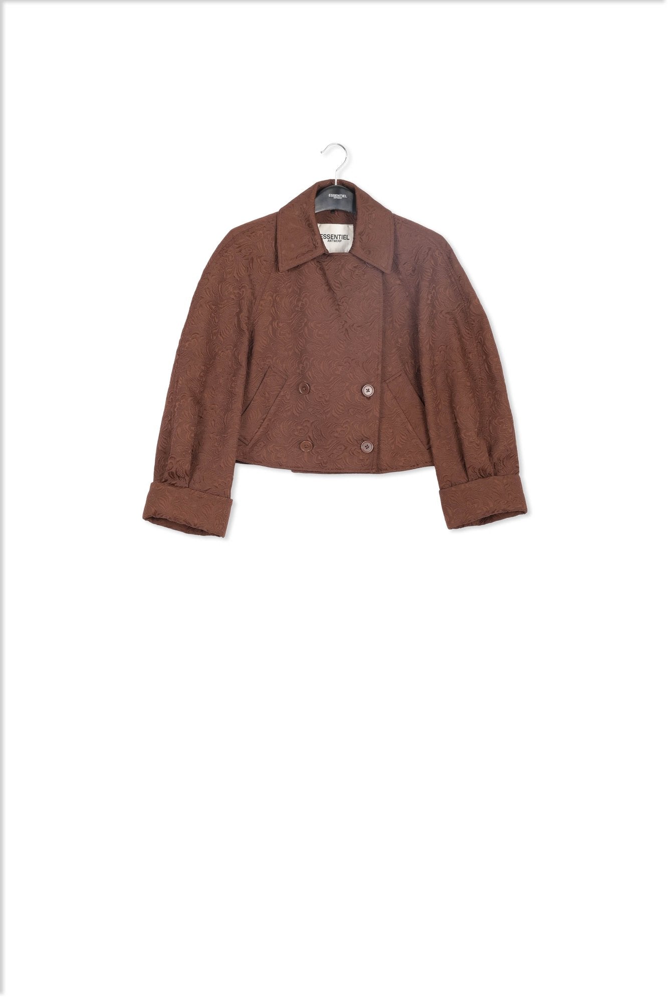 Brown jacquard double-breasted jacket RE—SSENTIEL | Essentiel second hand