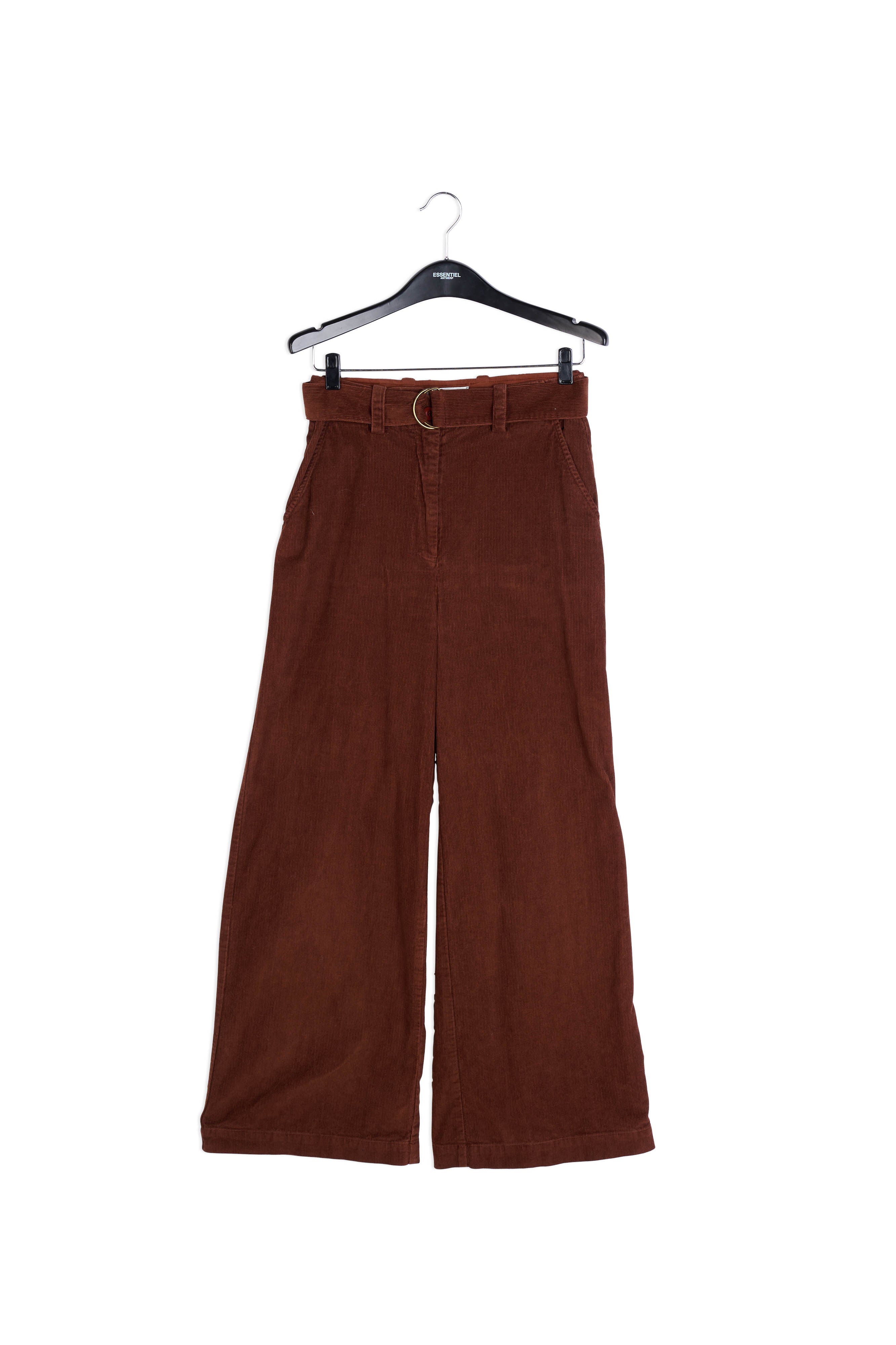 Chestnut brown cotton-corduroy belted pants RE—SSENTIEL | Essentiel second hand