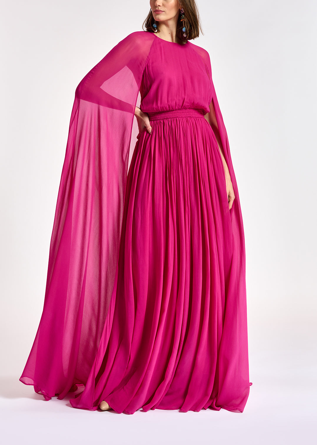 Fuchsia maxi-dress with cape-like sleeves RE—SSENTIEL | Essentiel second hand